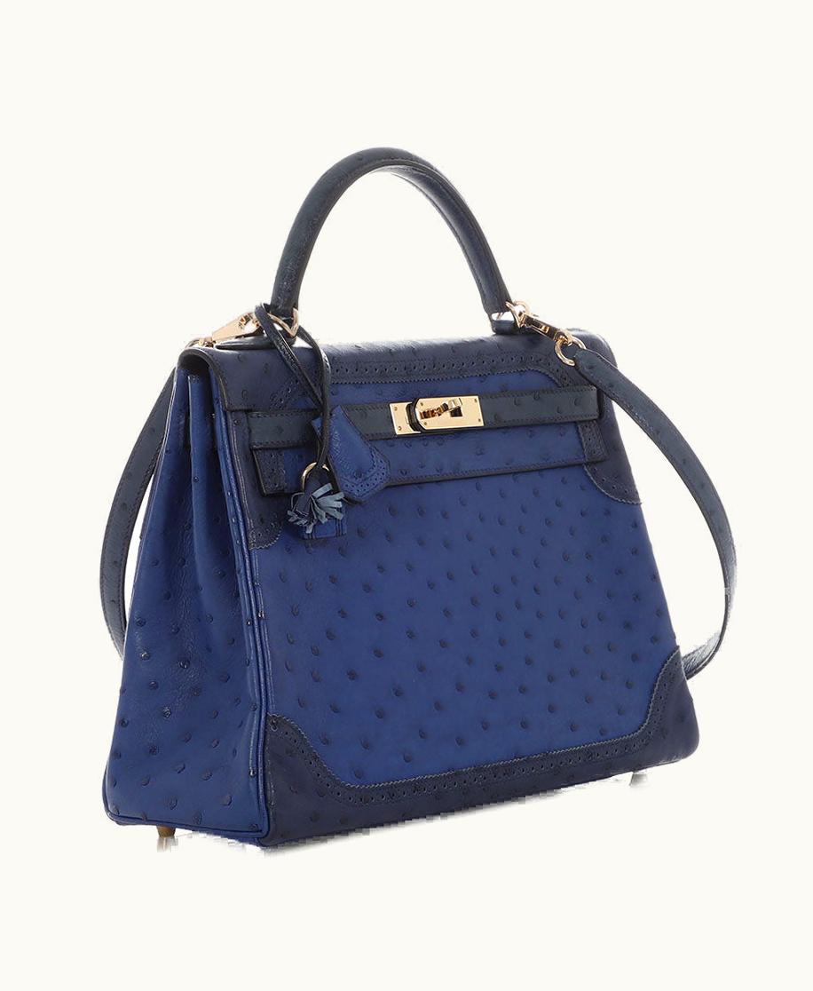 Hermès Hermès Tricolor Ostrich Ghillies Kelly 32cm - Blue