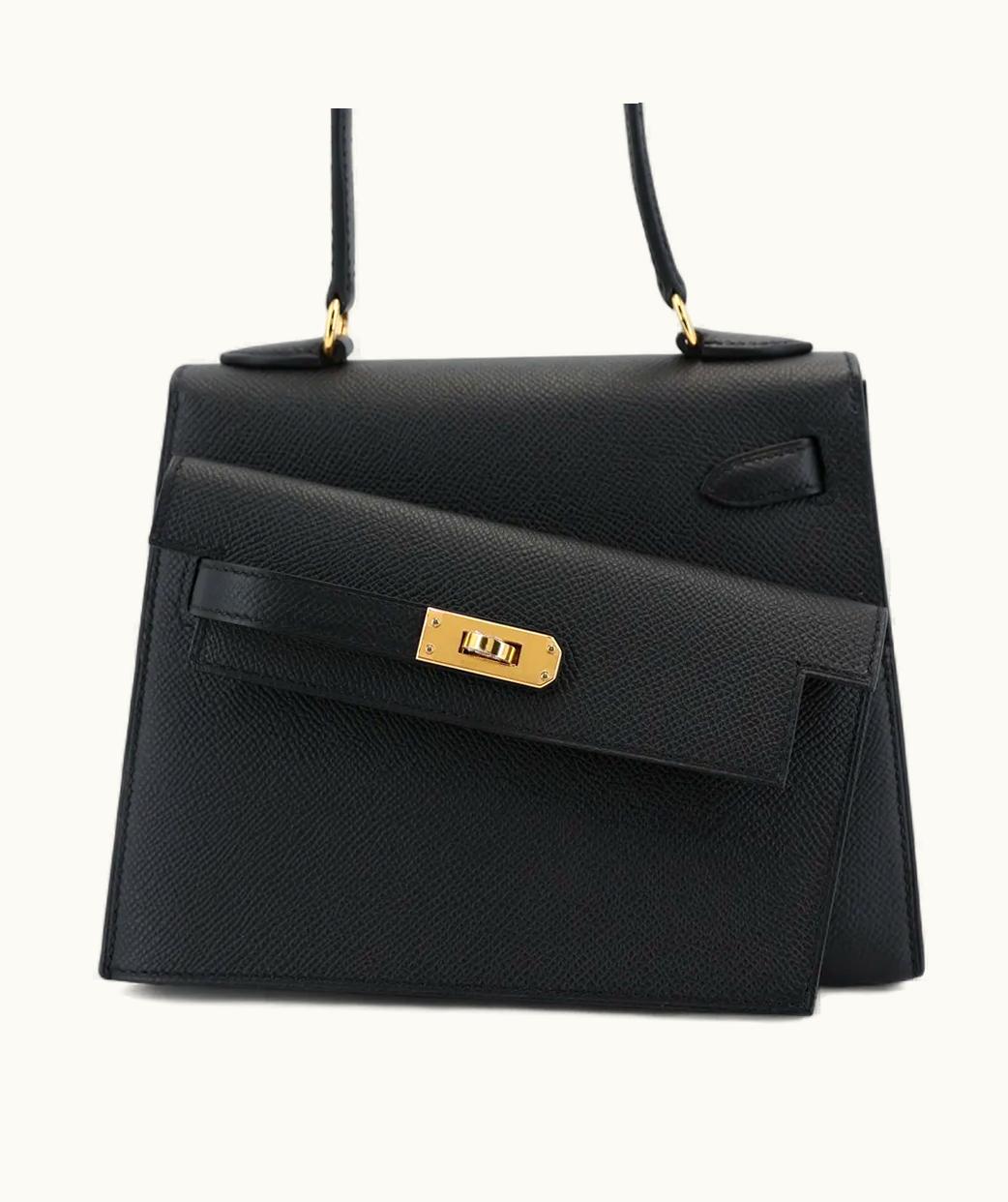 Hermès Hermès Kelly 20cm en Desordre Black Box Leather Silver