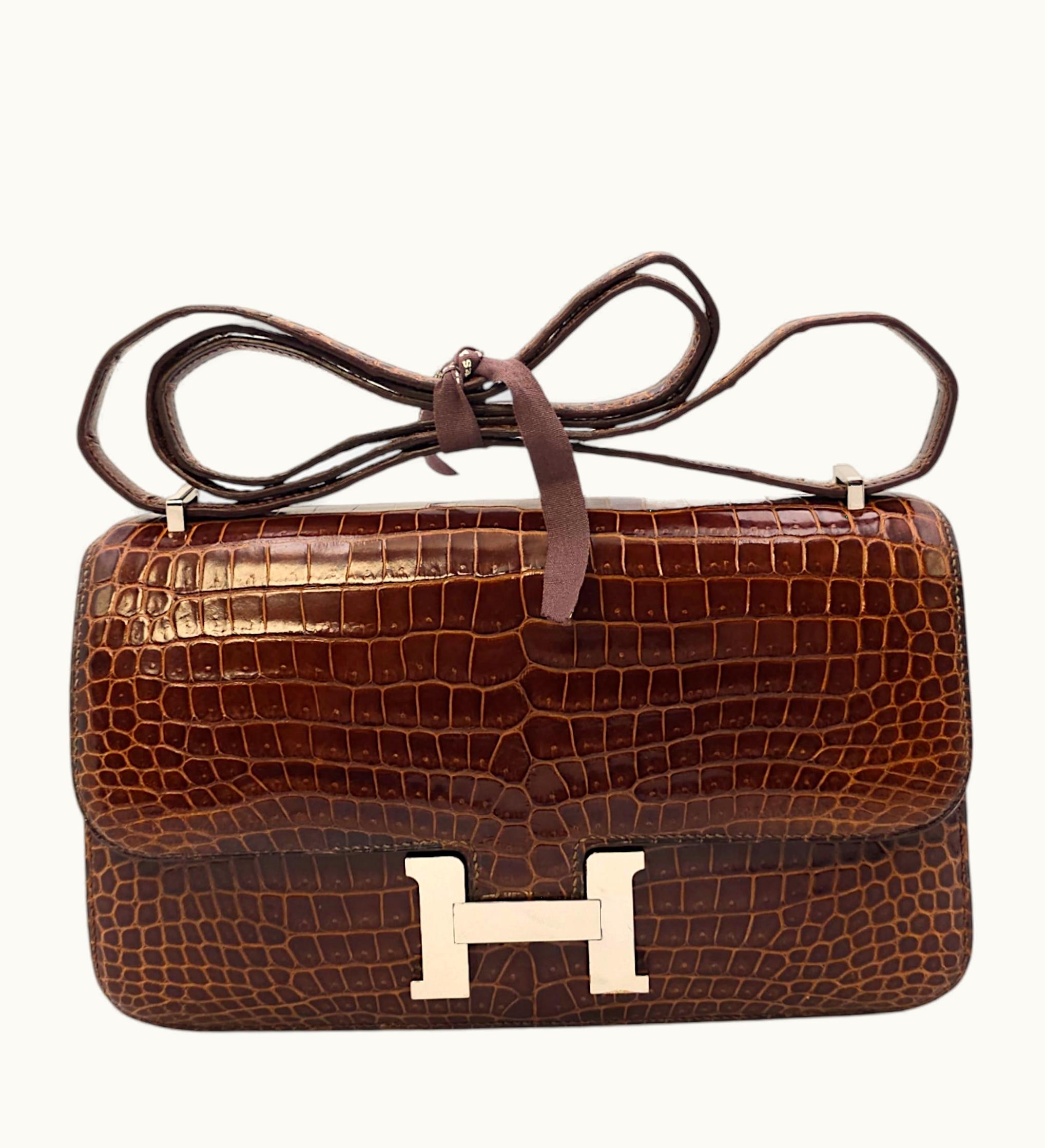 Hermès Constance Elan - Terre - Shiny Porosus - Gold (GHW)