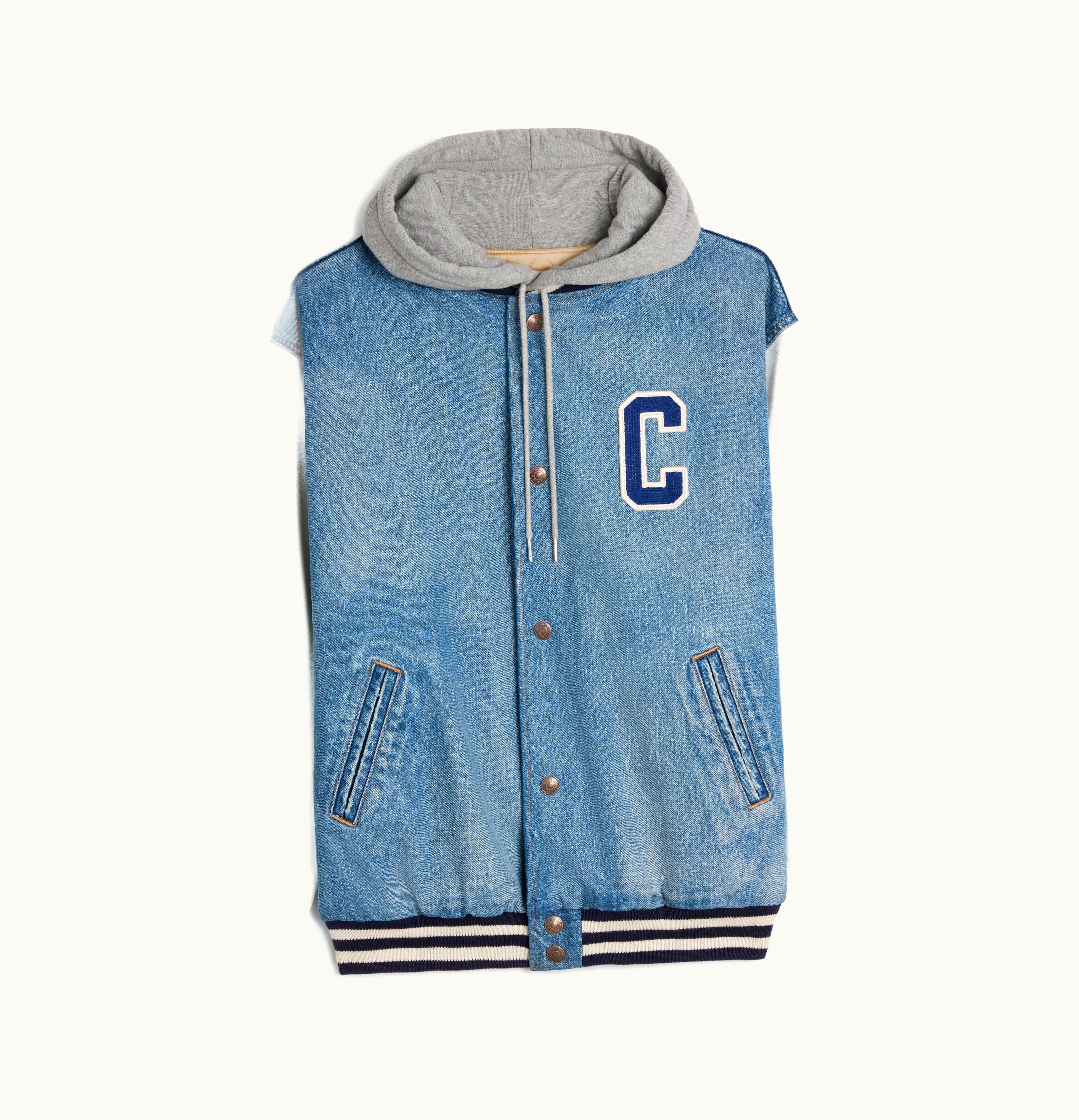 Celine Celine Hooded Varsity Jacket In Pismo Wash Denim Pismo Wash