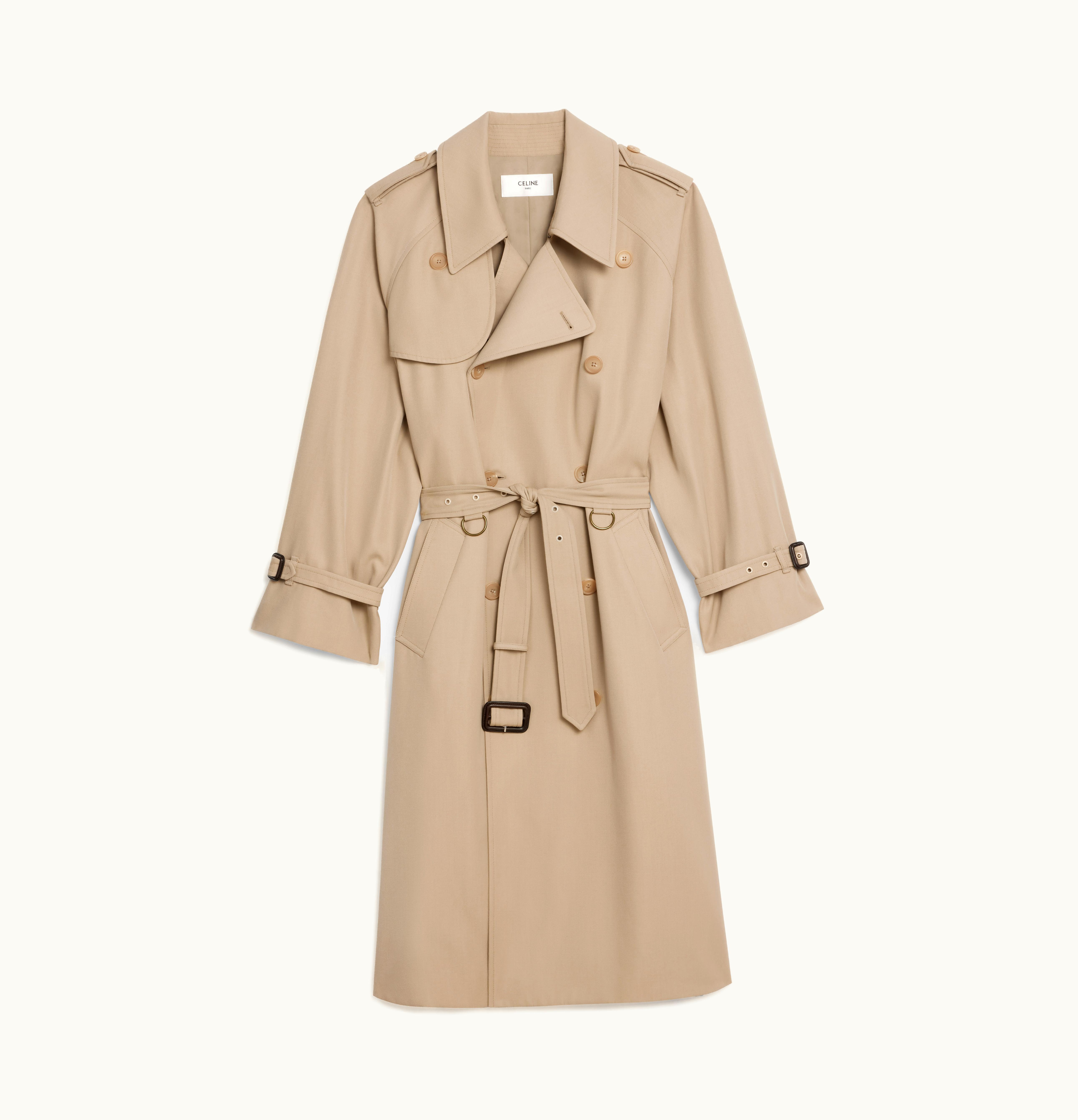Celine Celine Dorian Trench Jacket In Cotton Gabardine Mastic