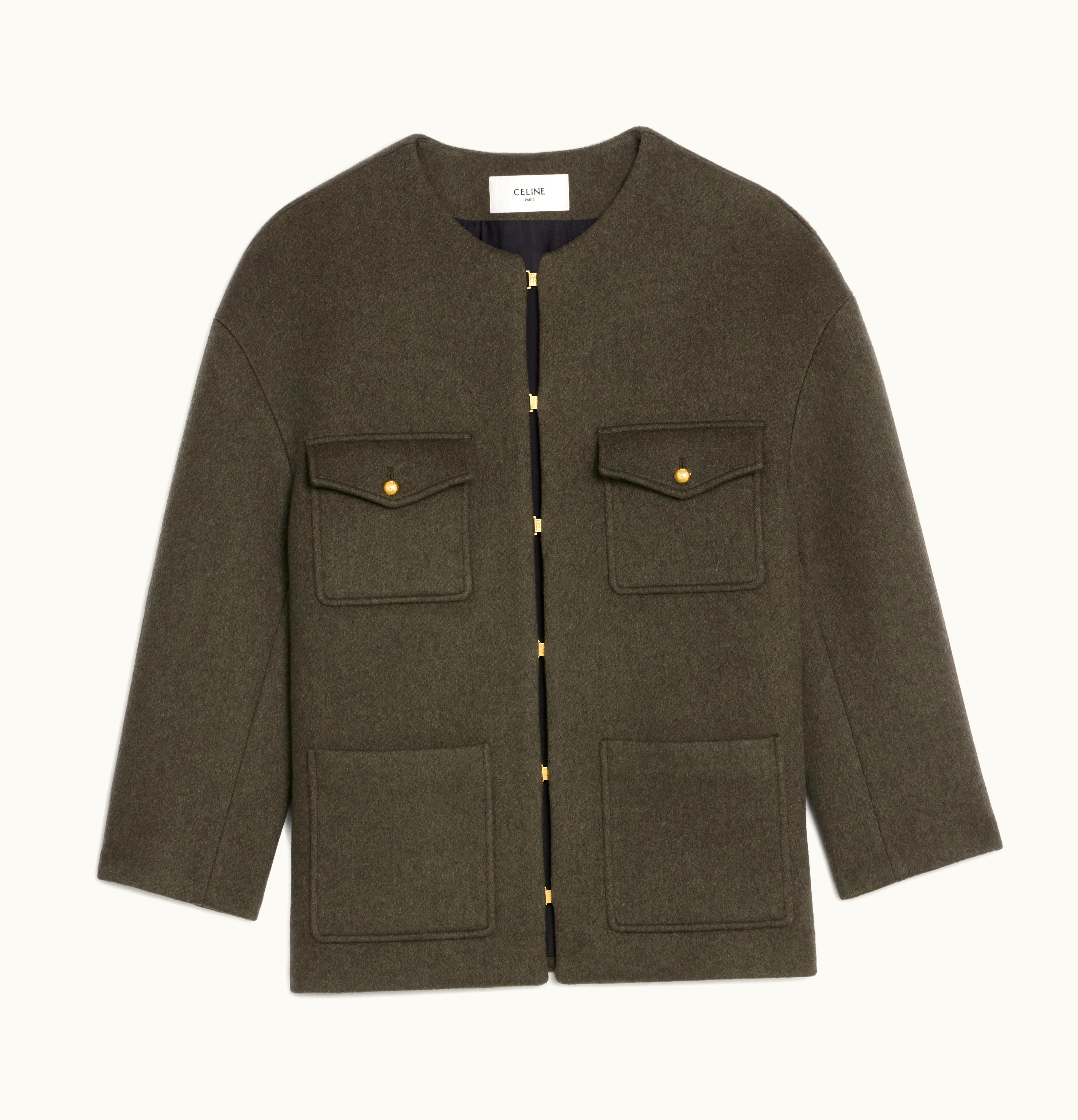 Celine Celine Jacket In Double Face Cashmere Khaki Melange