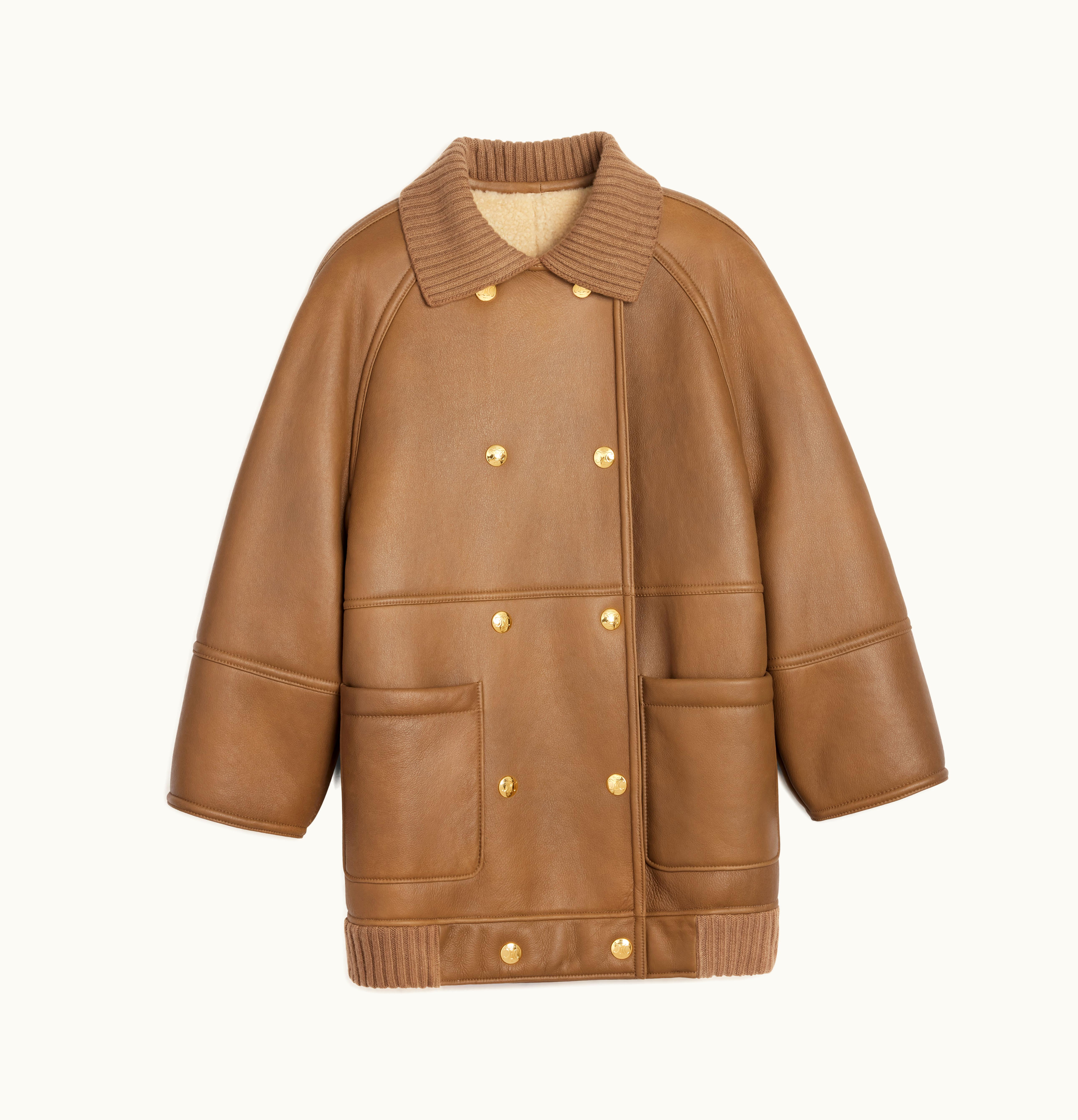 Celine Celine Egg Jacket With Ribbed Collar In Lambskin Olive / Cream