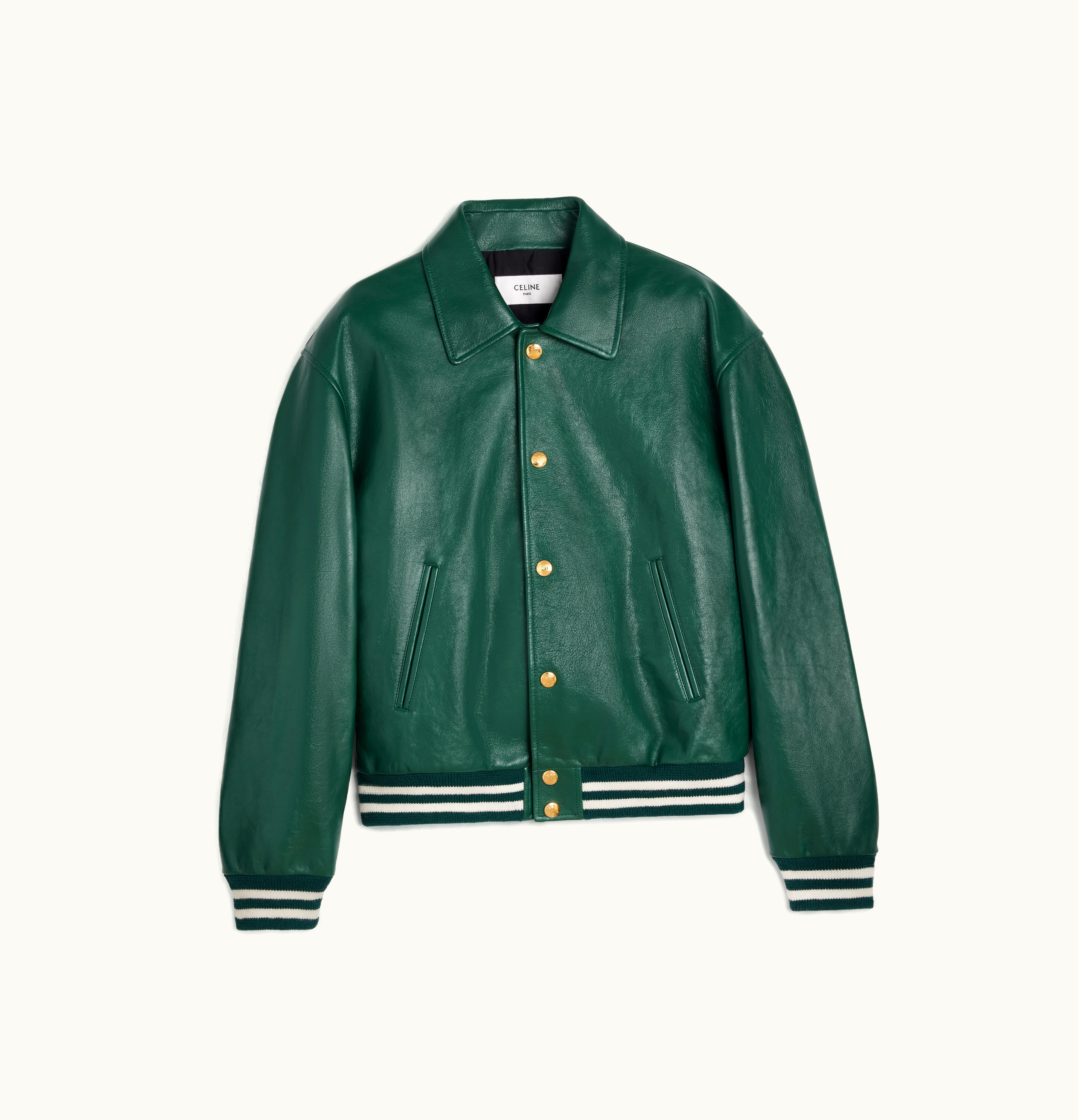 Celine Celine Perforated Jacket In Calfskin Green Emeraude