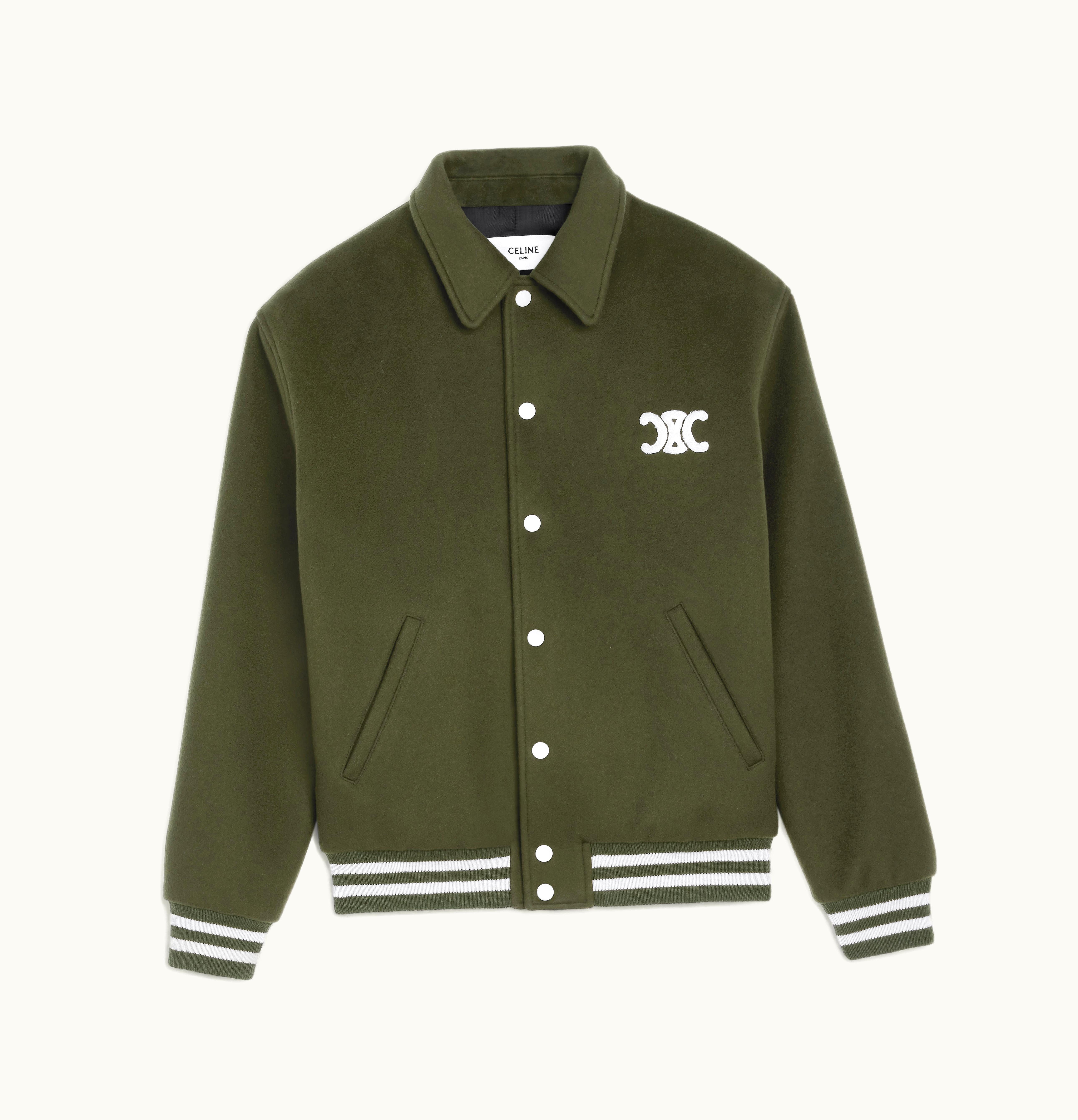 Celine Celine Varsity Jacket With Hood In Double Faced Cashmere Foret