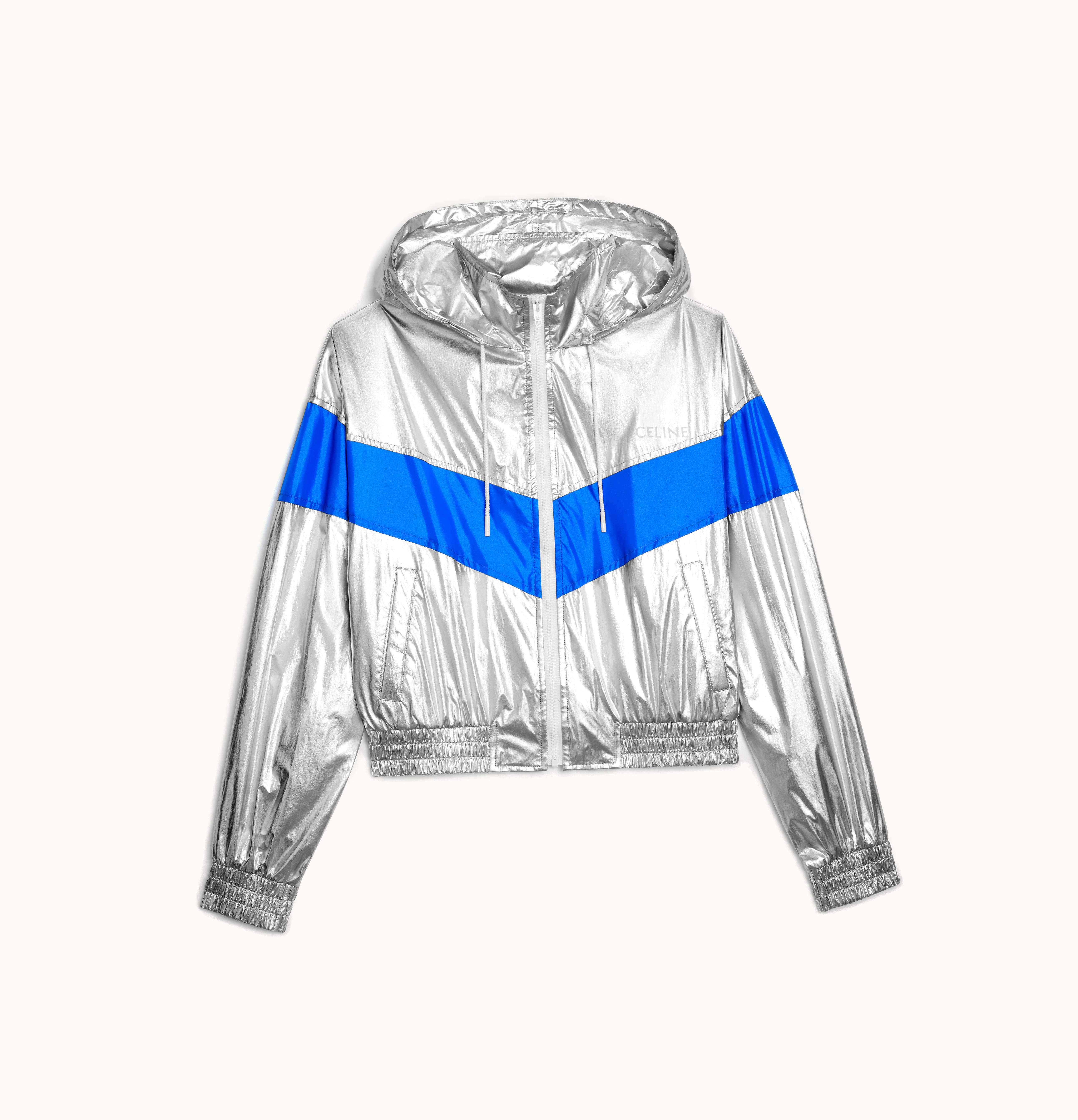 Celine Celine Nylon Track Jacket Argent/Marine Luxury Hooded Jacket Silver/Navy