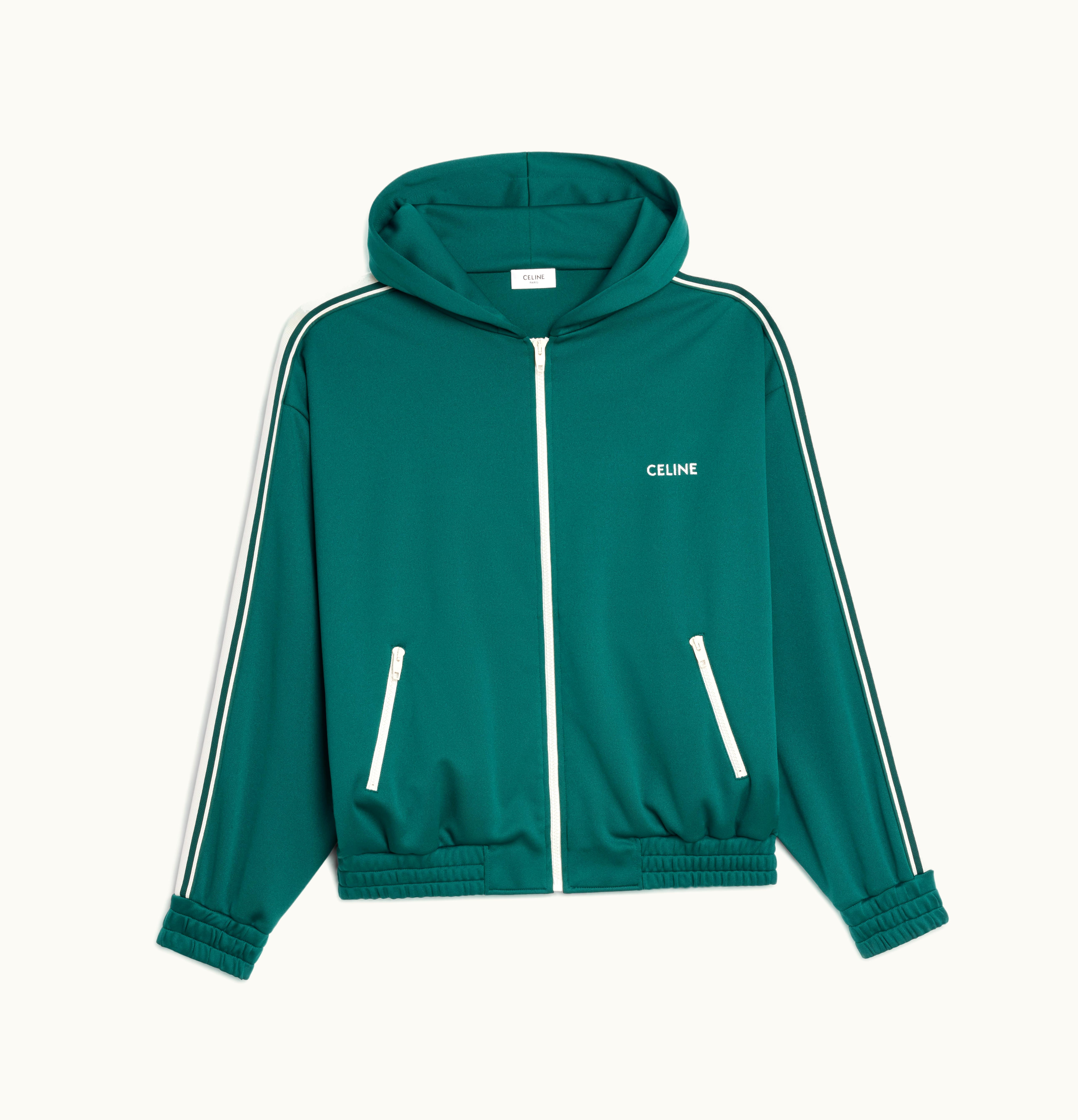 Celine Celine Reversible Celine Zip-Up Hoodie In Jersey Green/ Off White