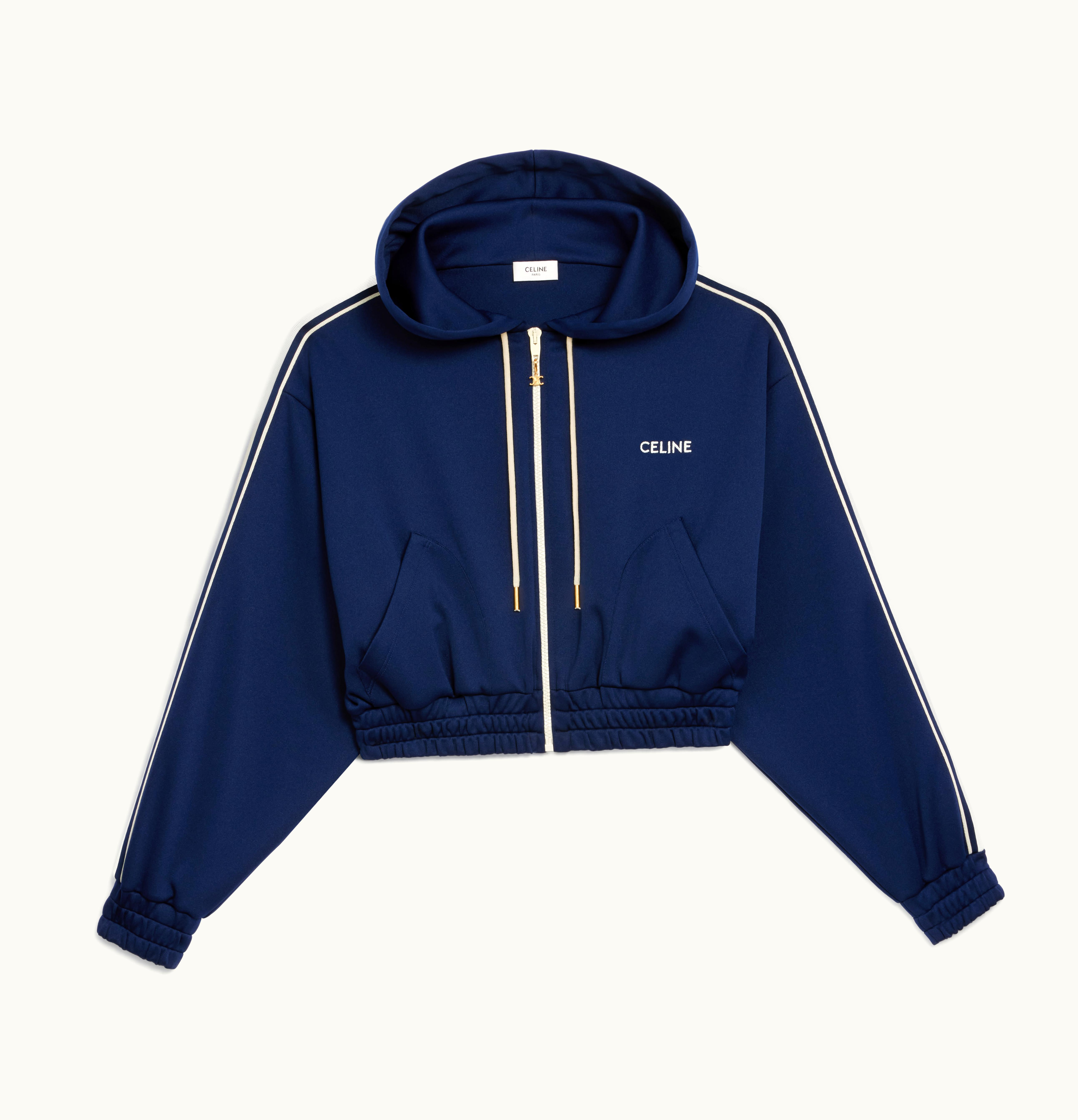 Celine Celine Cropped Celine Tracksuit Jacket In Jersey Navy/Off White