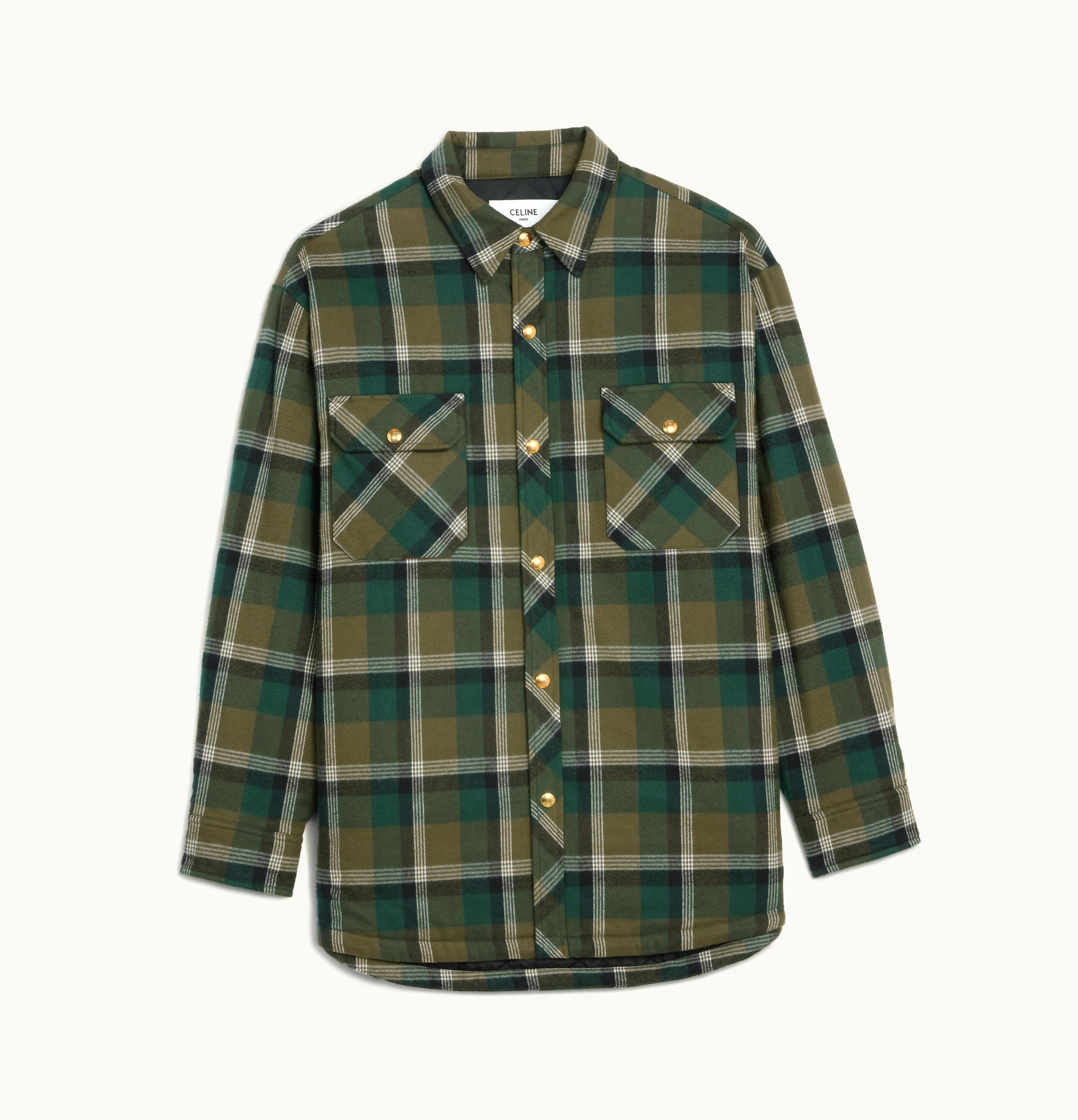 Celine Celine Overshirt In Checked Cotton Grey / Green