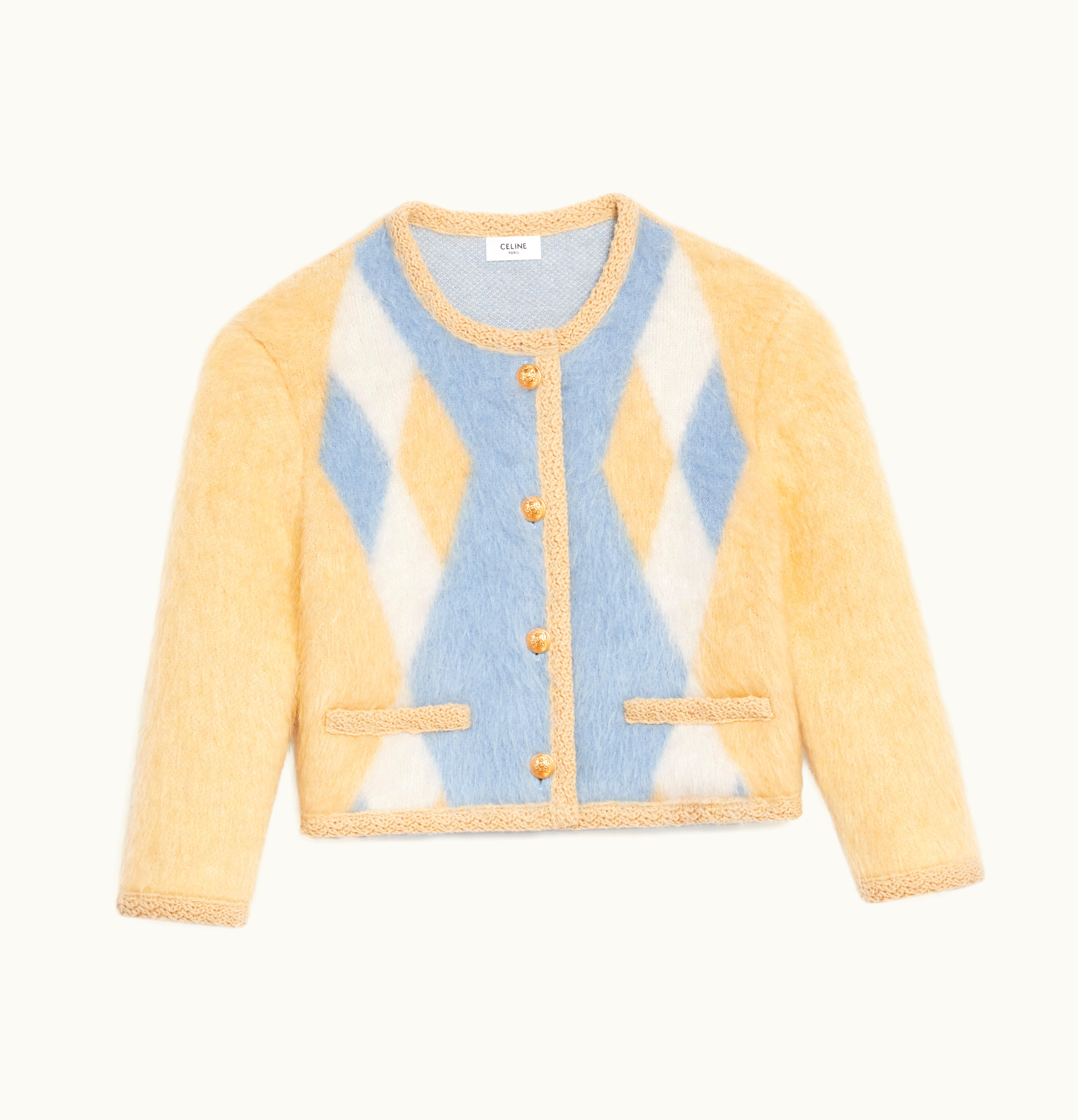 Celine Celine Cardigan Jacket In Brushed Mohair Wool Pale Yellow