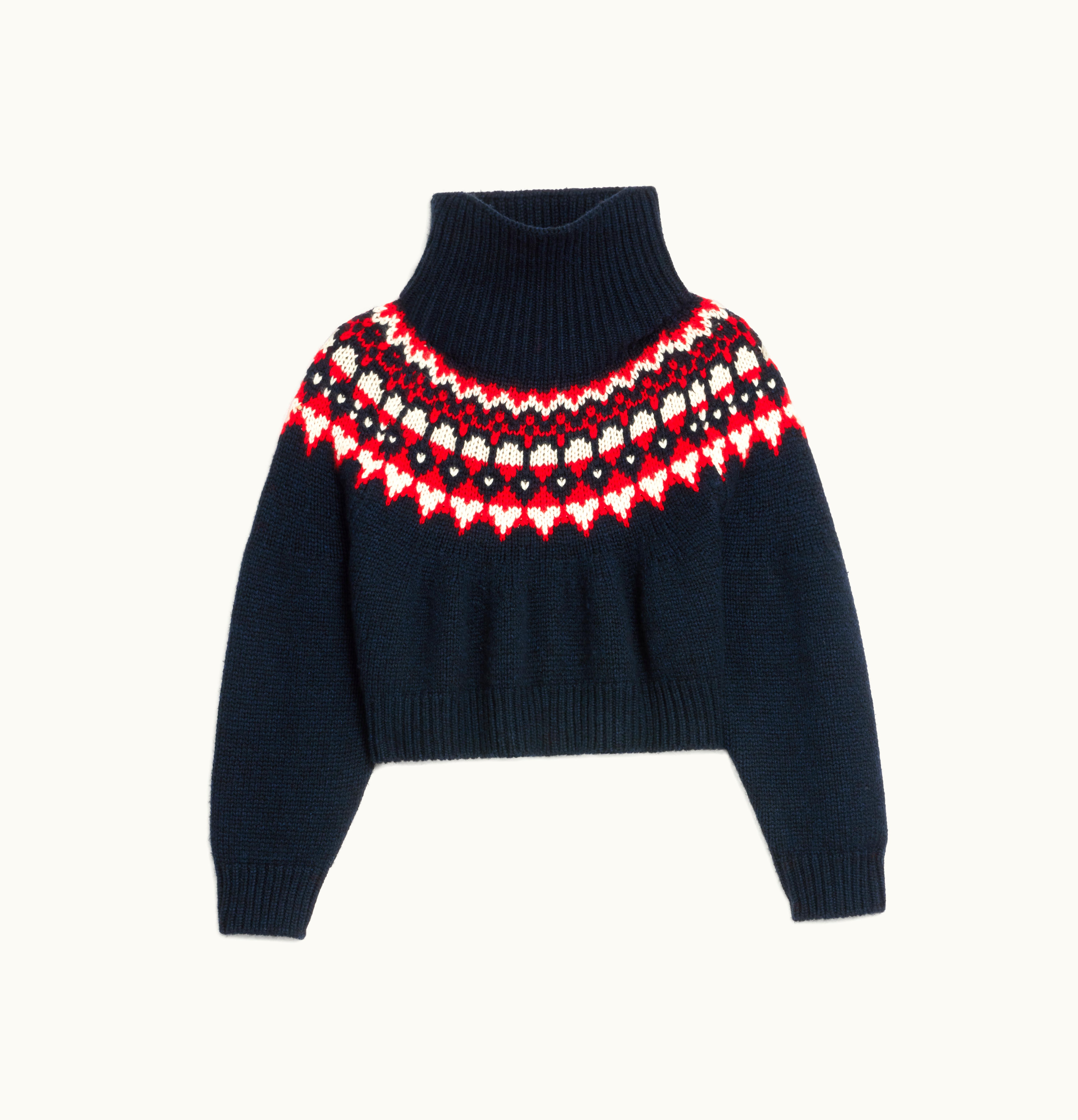 Celine Celine High-Neck Sweater In Fair Isle Cashmere Navy / Off White / Red