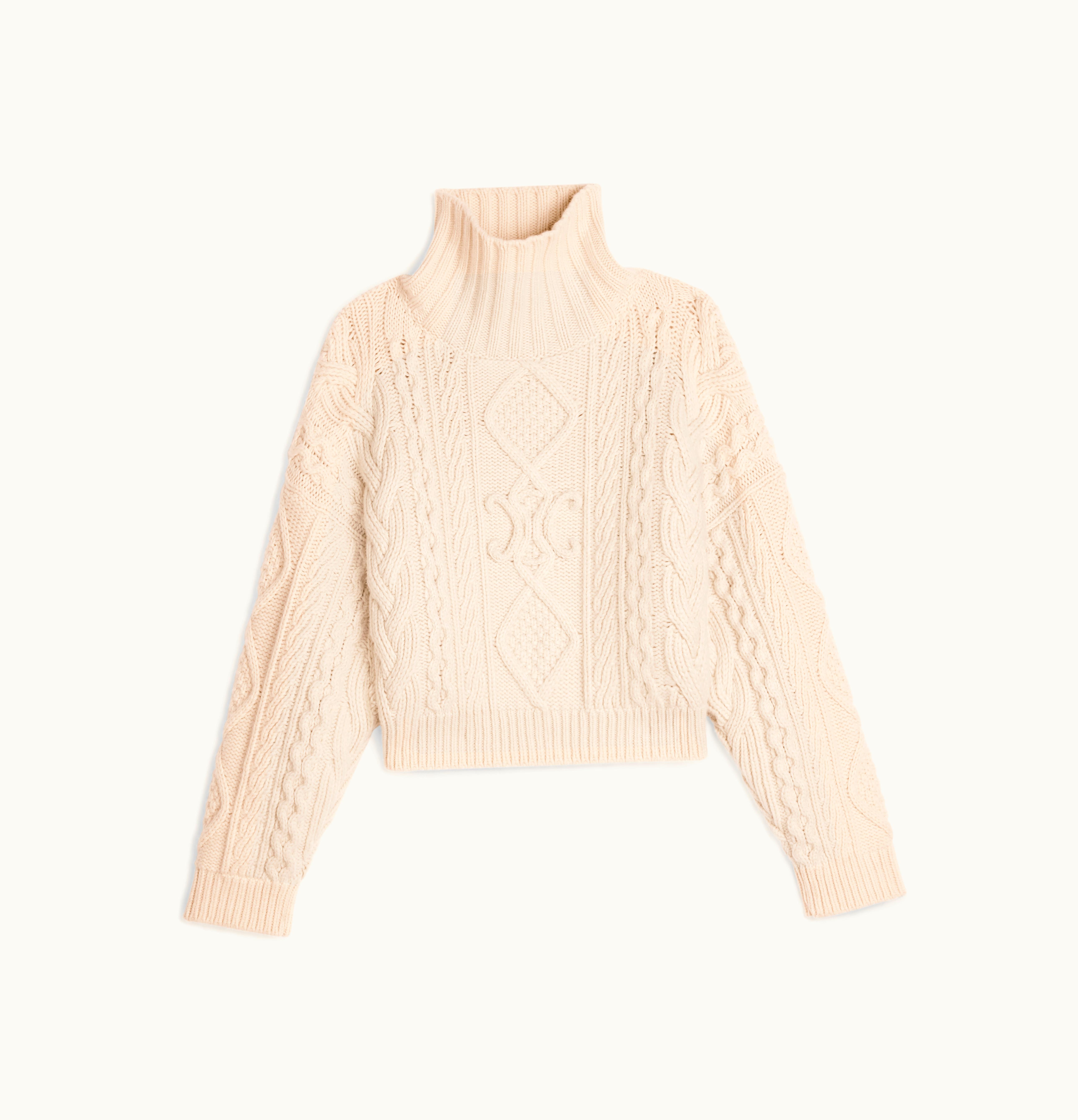 Celine Celine High Neck Sweater In Aran Cashmere Wool Off White