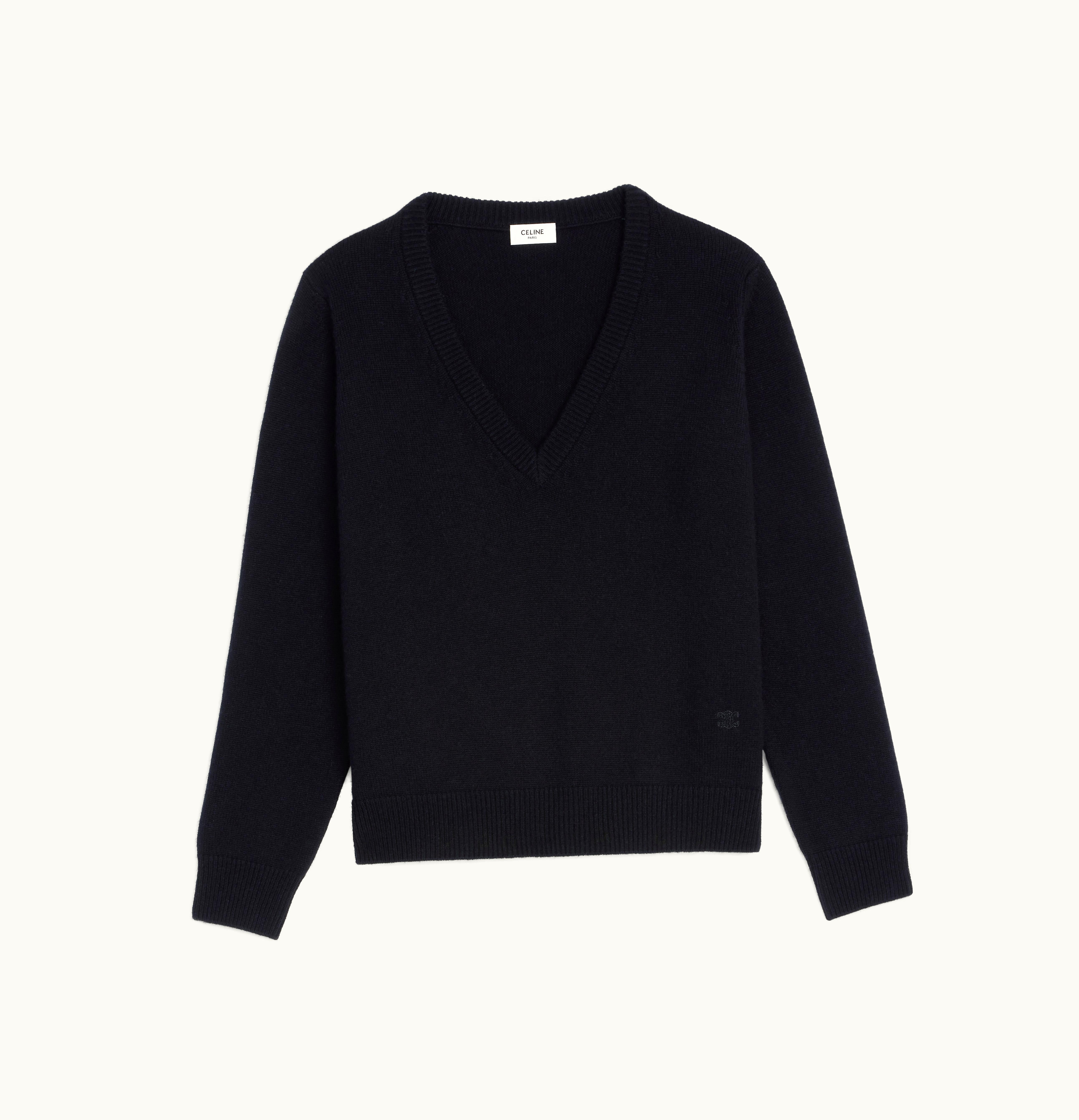 Celine Celine Triomphe V-Neck Sweater In Heritage Cashmere Black