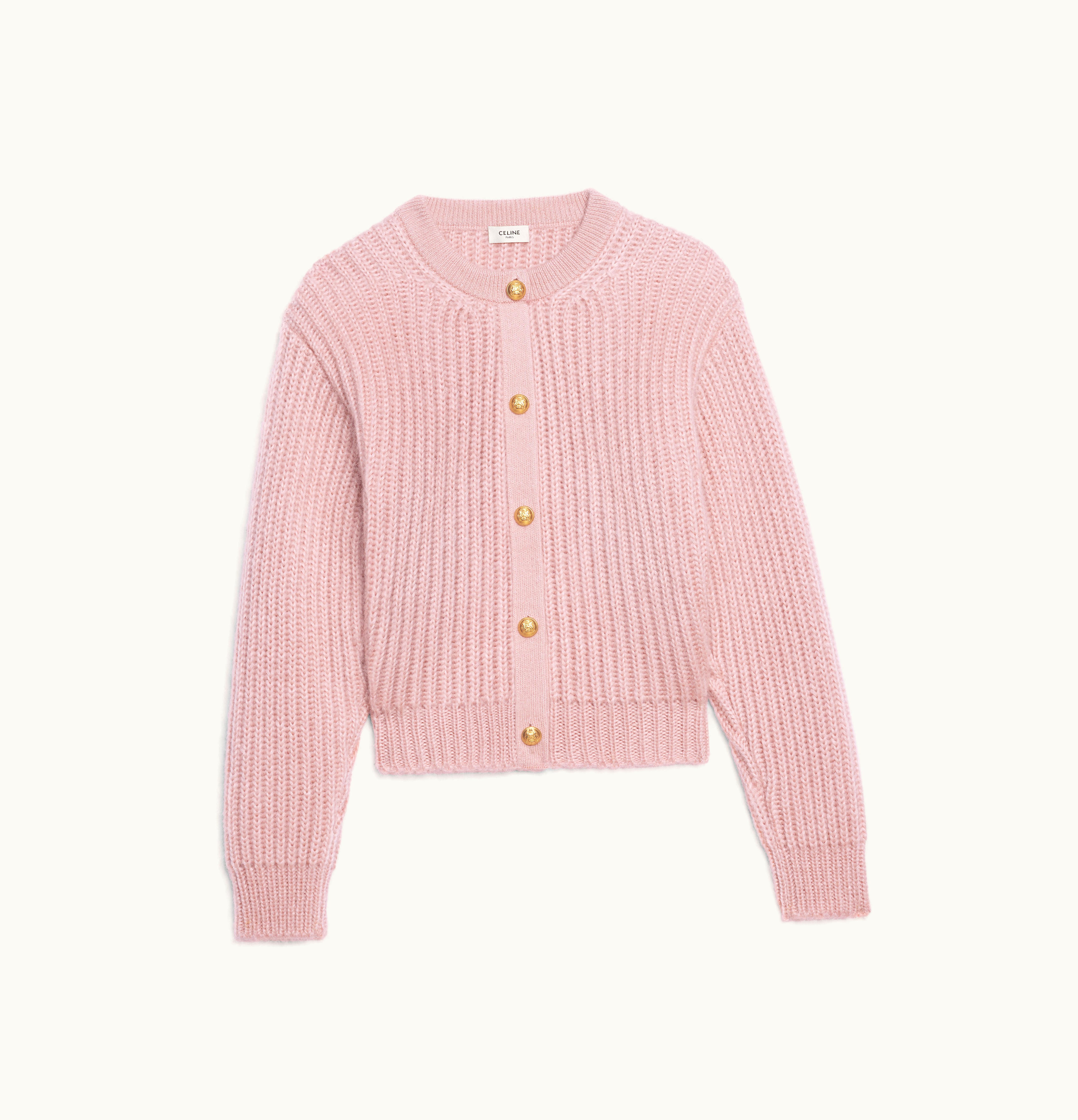 Celine Celine Ribbed Boxy Cardigan In Mohair/Silk Blush