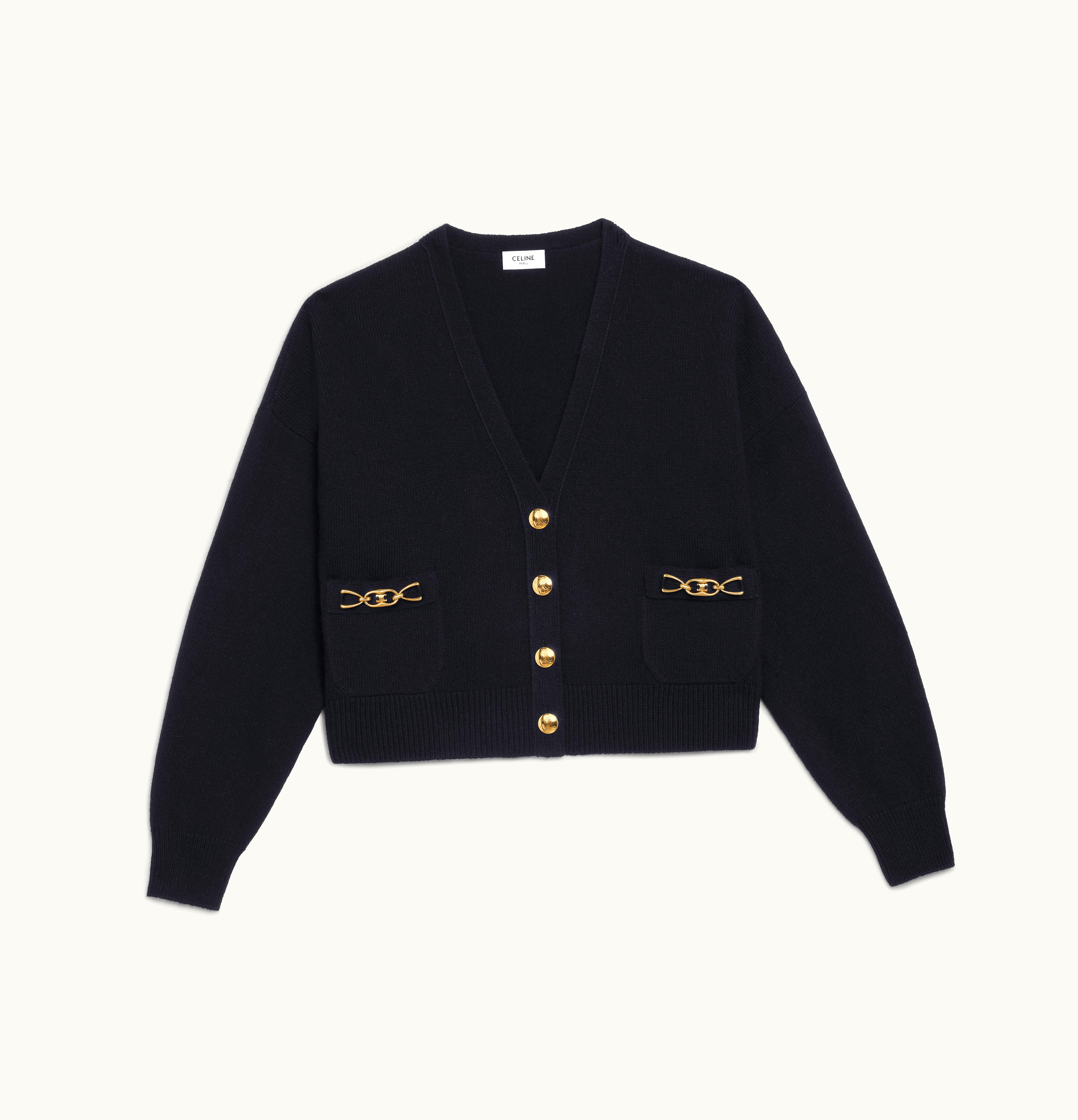 Celine Celine Cardigan With Gourmette In Heritage Cashmere Black