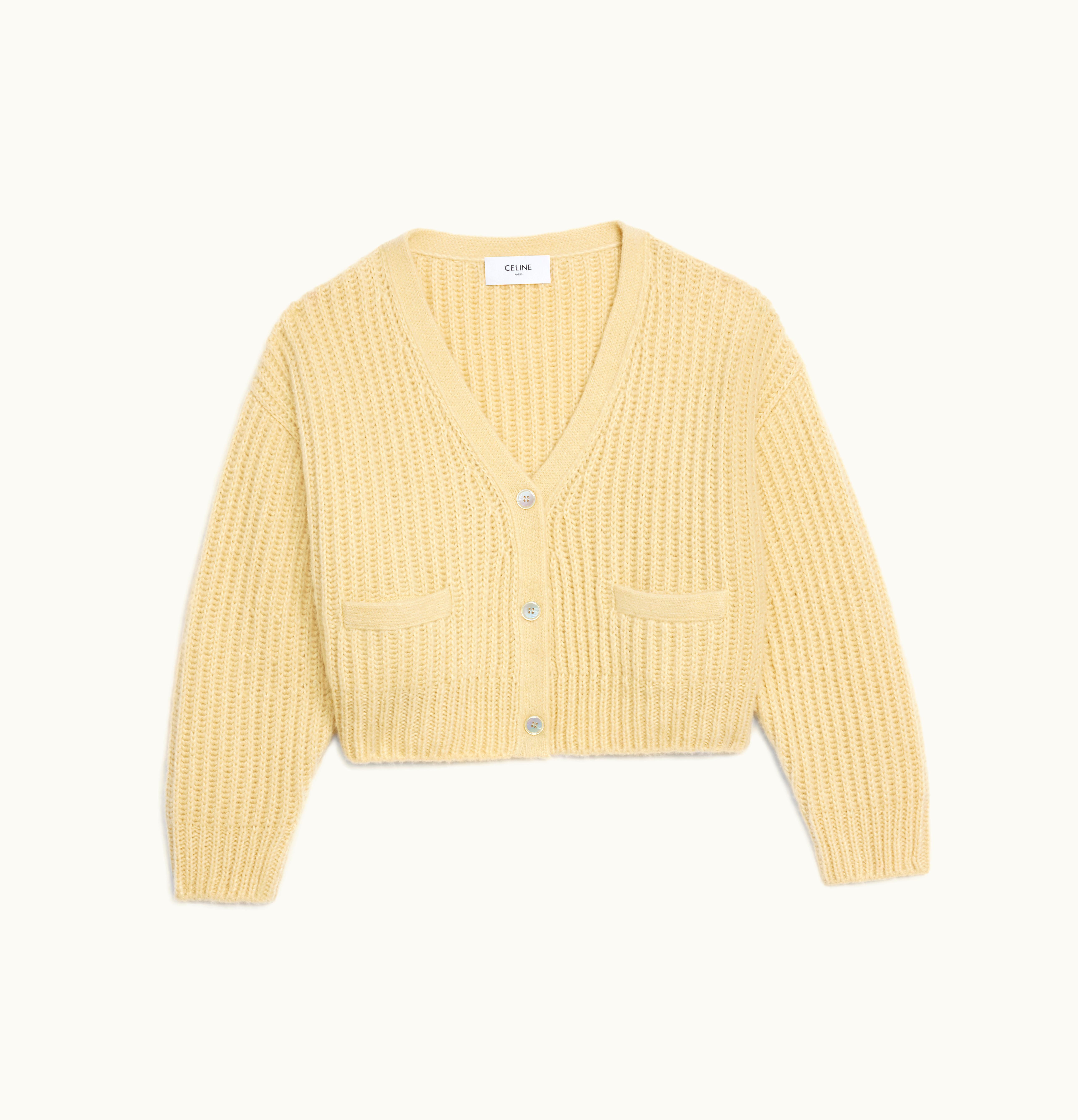 Celine Celine Ribbed Cardigan In Silk And Cashmere Pale Yellow