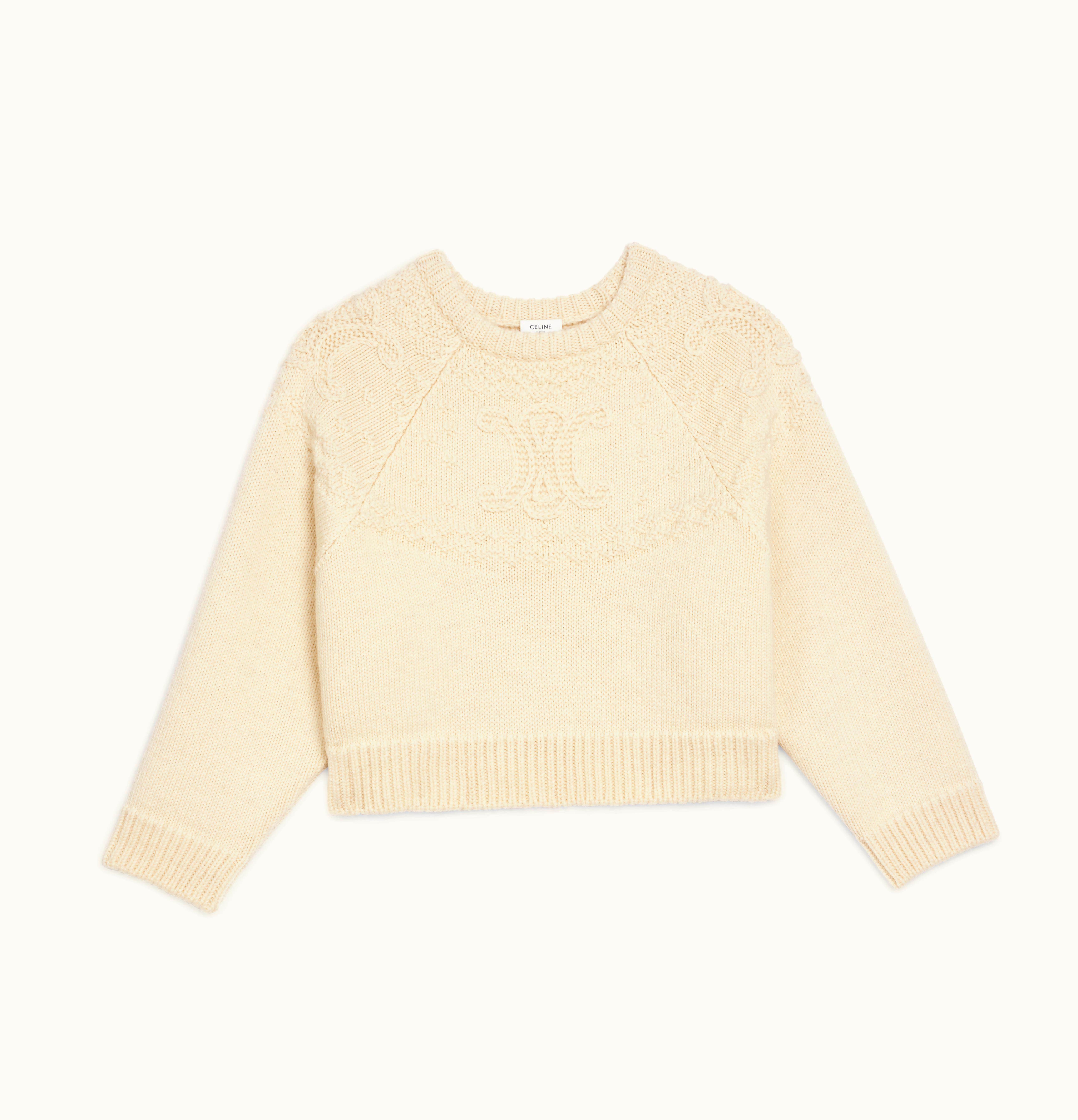 Celine Celine Triomphe Crew Neck Sweater In Wool Off White
