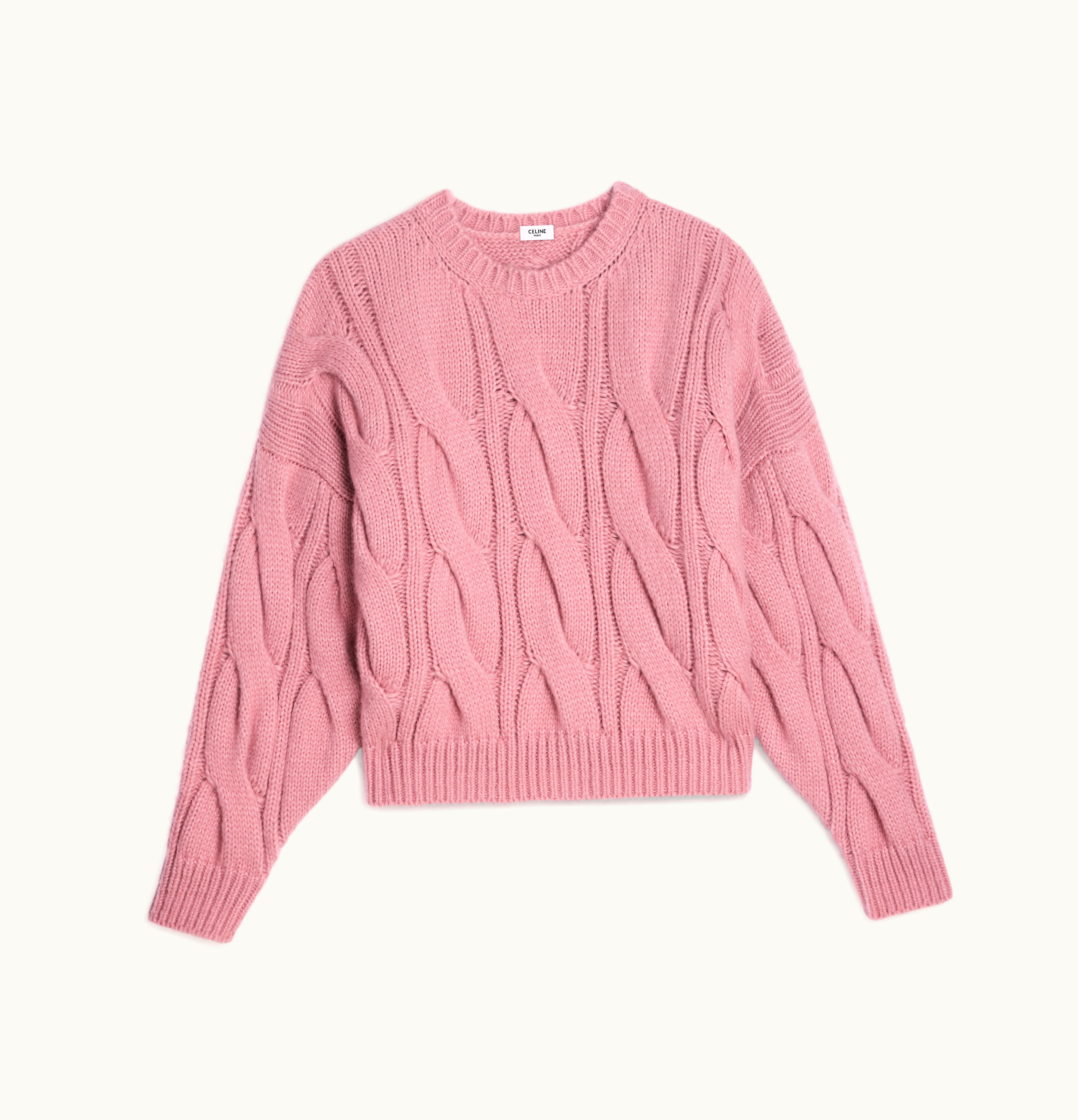 Celine Celine Crew Neck Sweater In Cable-Knit Cashmere And Silk Pink