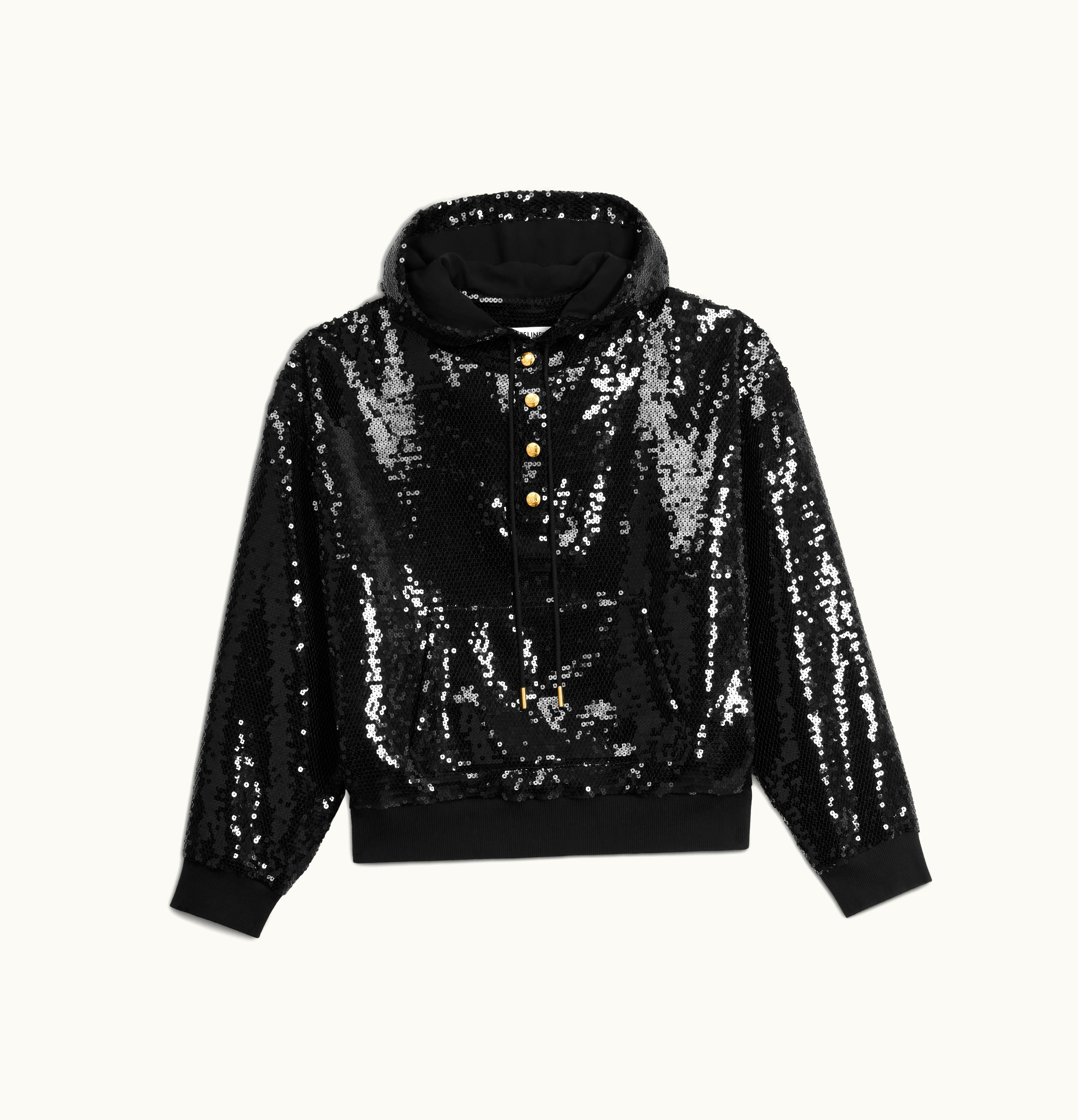 Celine Celine Embroidered Hooded Sweater In Sequins Black