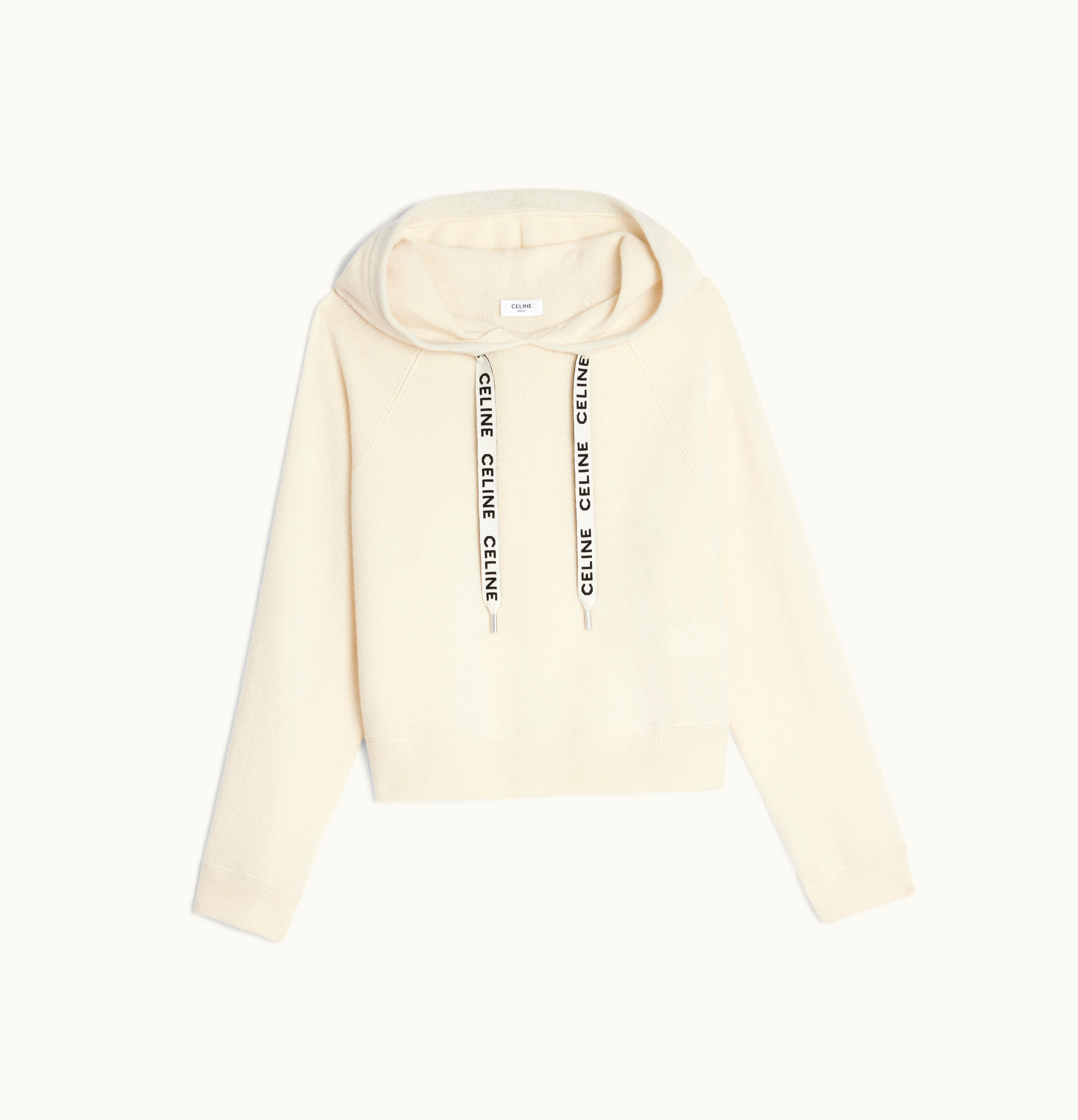 Celine Celine Cropped Sweater With Hood In Cashmere Wool Off White