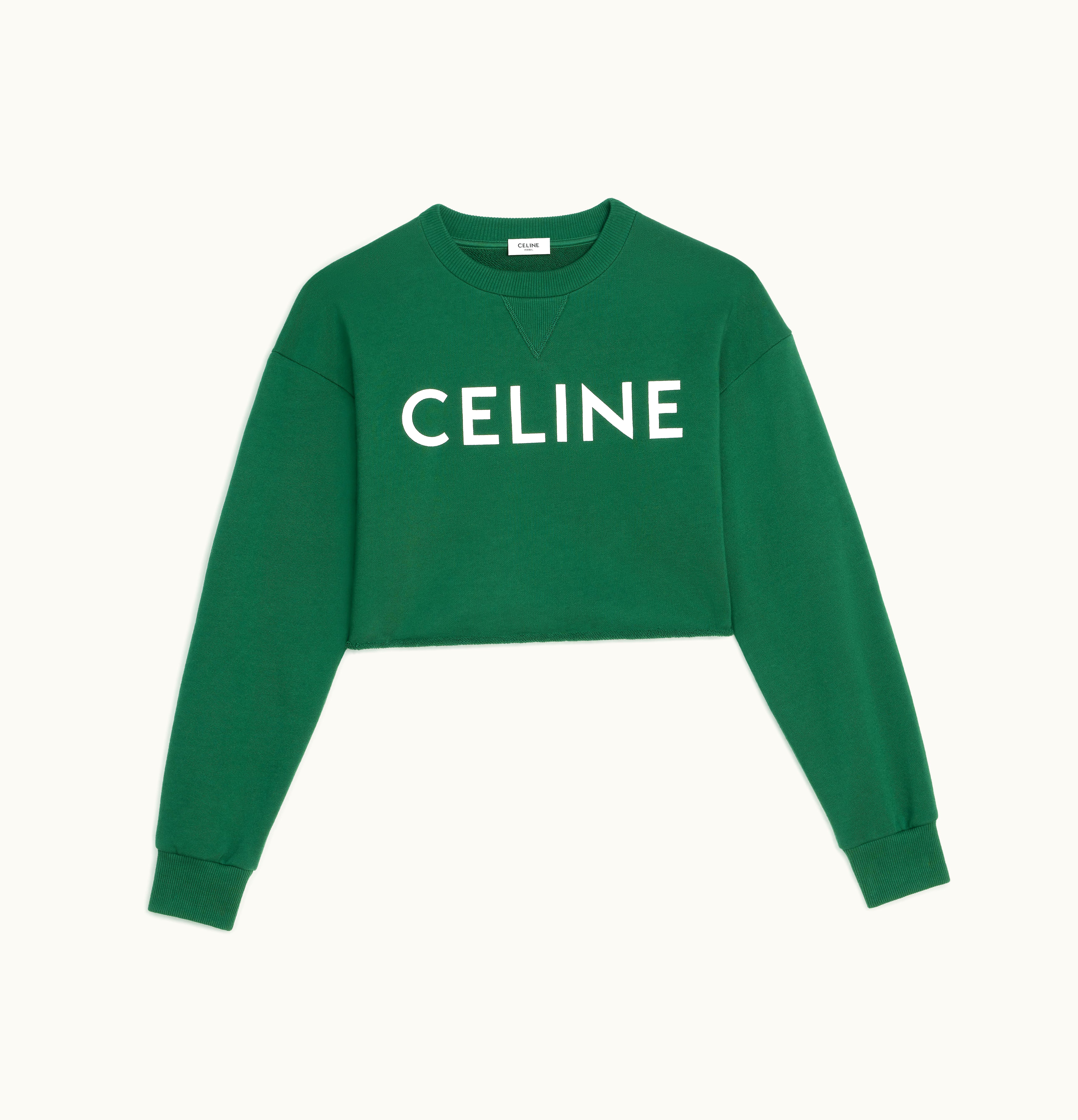 Celine Celine Cropped Celine Sweatshirt In Cotton Fleece Irish Green / Off White