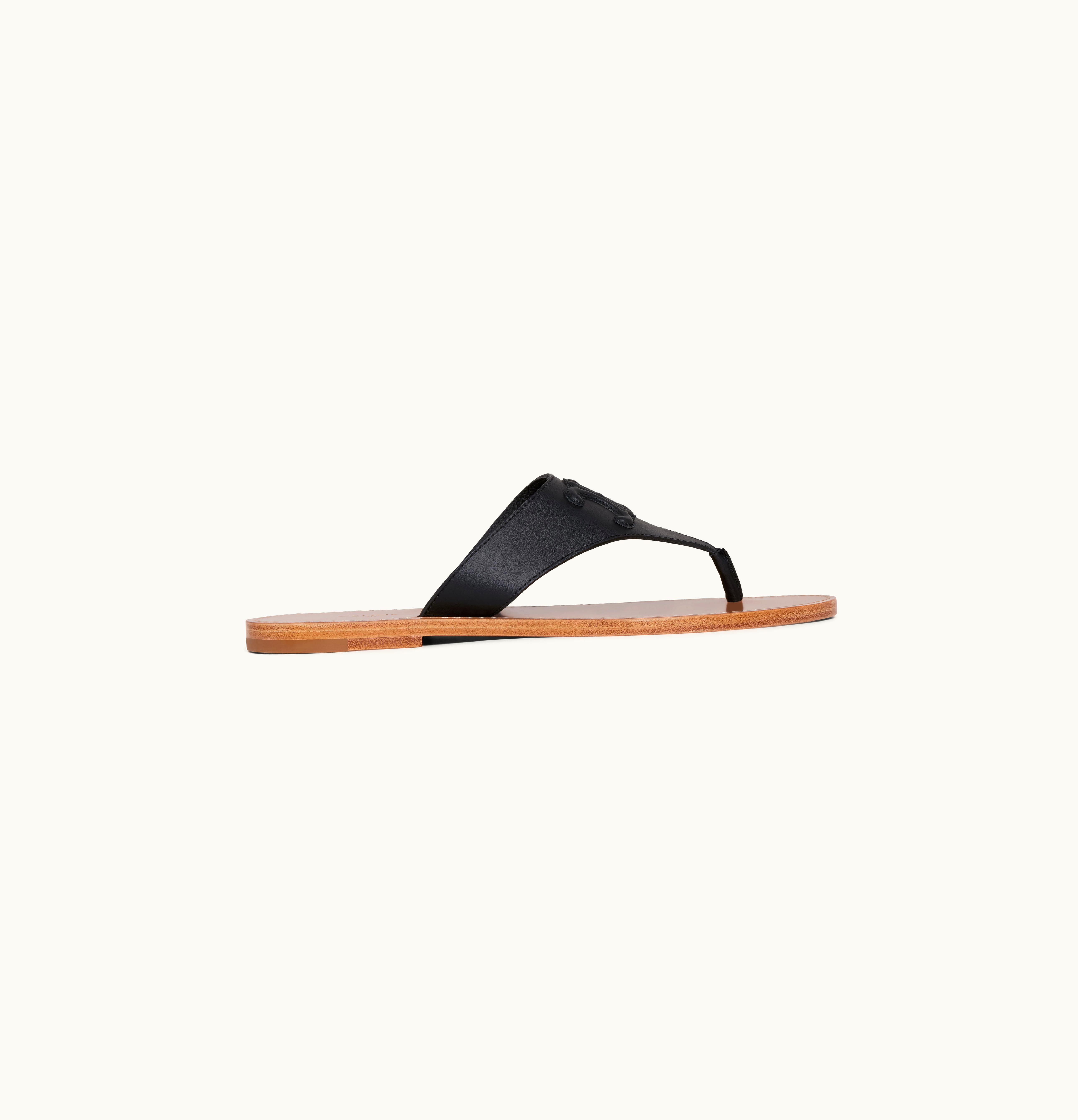 Celine Celine Triomphe Flat Thong In Calfskin Black