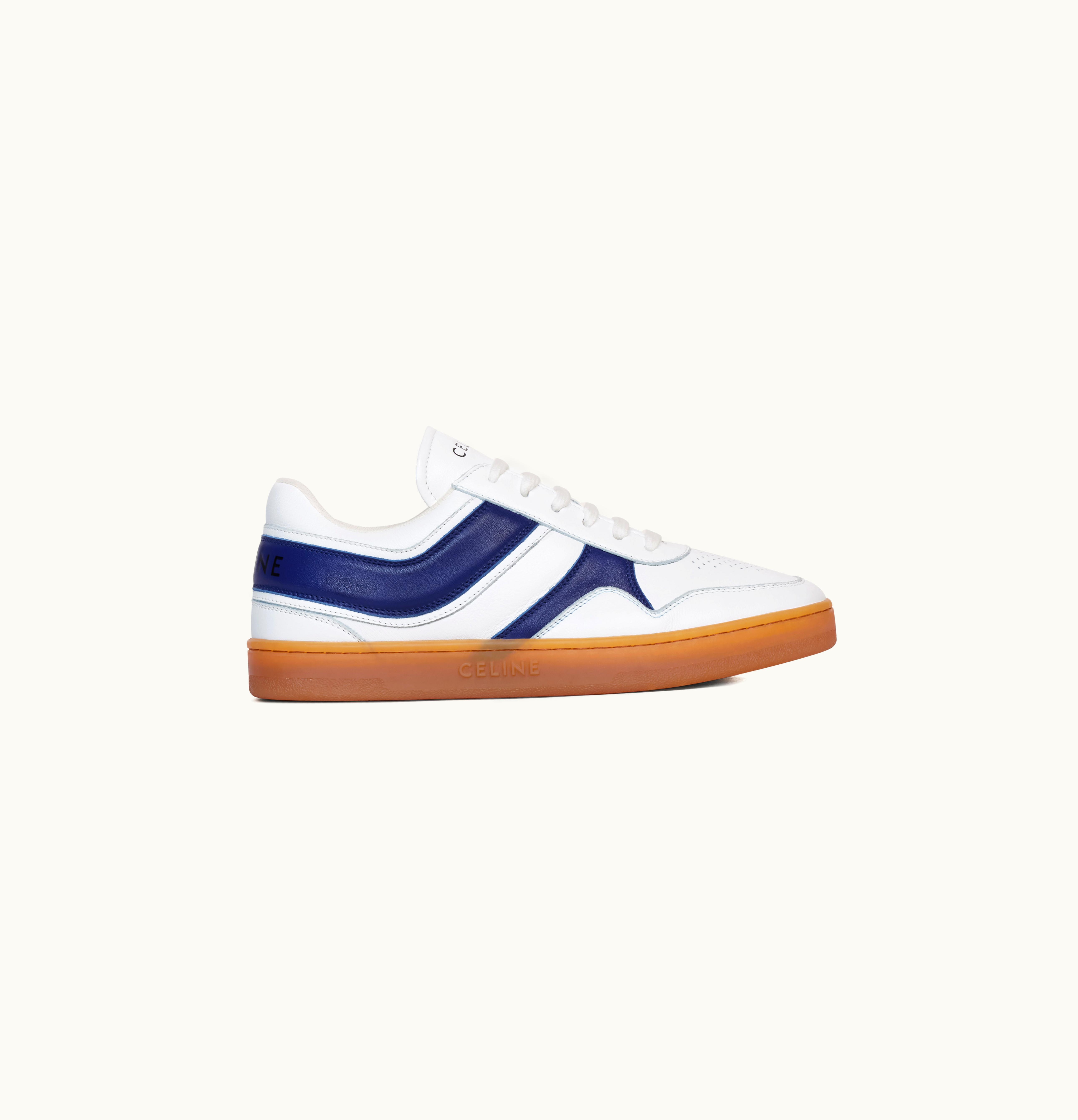 Celine Celine Trainer Low Lace-Up Sneaker In Calfskin Optic White/Navy/Beige