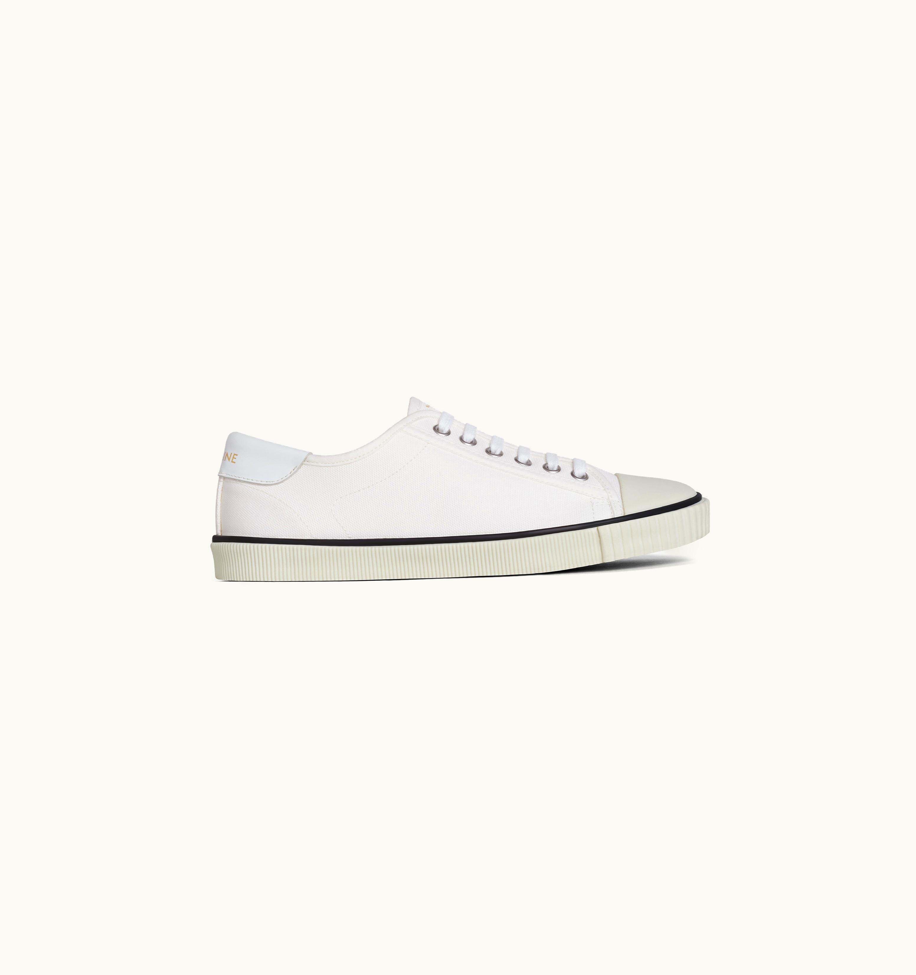 Celine Celine Blank Low Lace Up Sneaker With Toe Cap In Canvas And Calfskin Off White - Luxury Sneaker Collection White Canvas