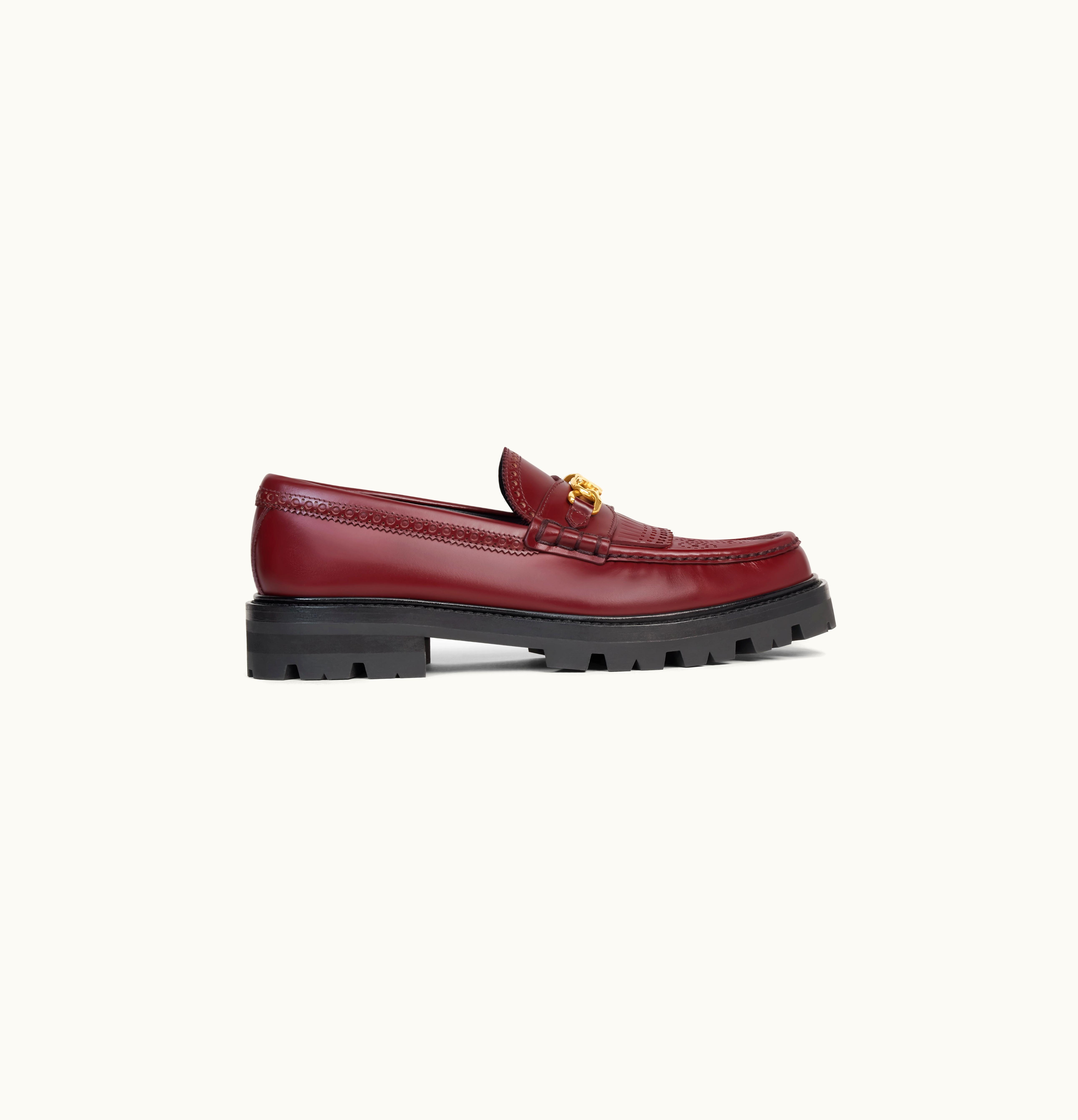 Celine Celine Margaret Loafer With Triomphe Chain And Brogue Details In Polished Bull Light Burgundy