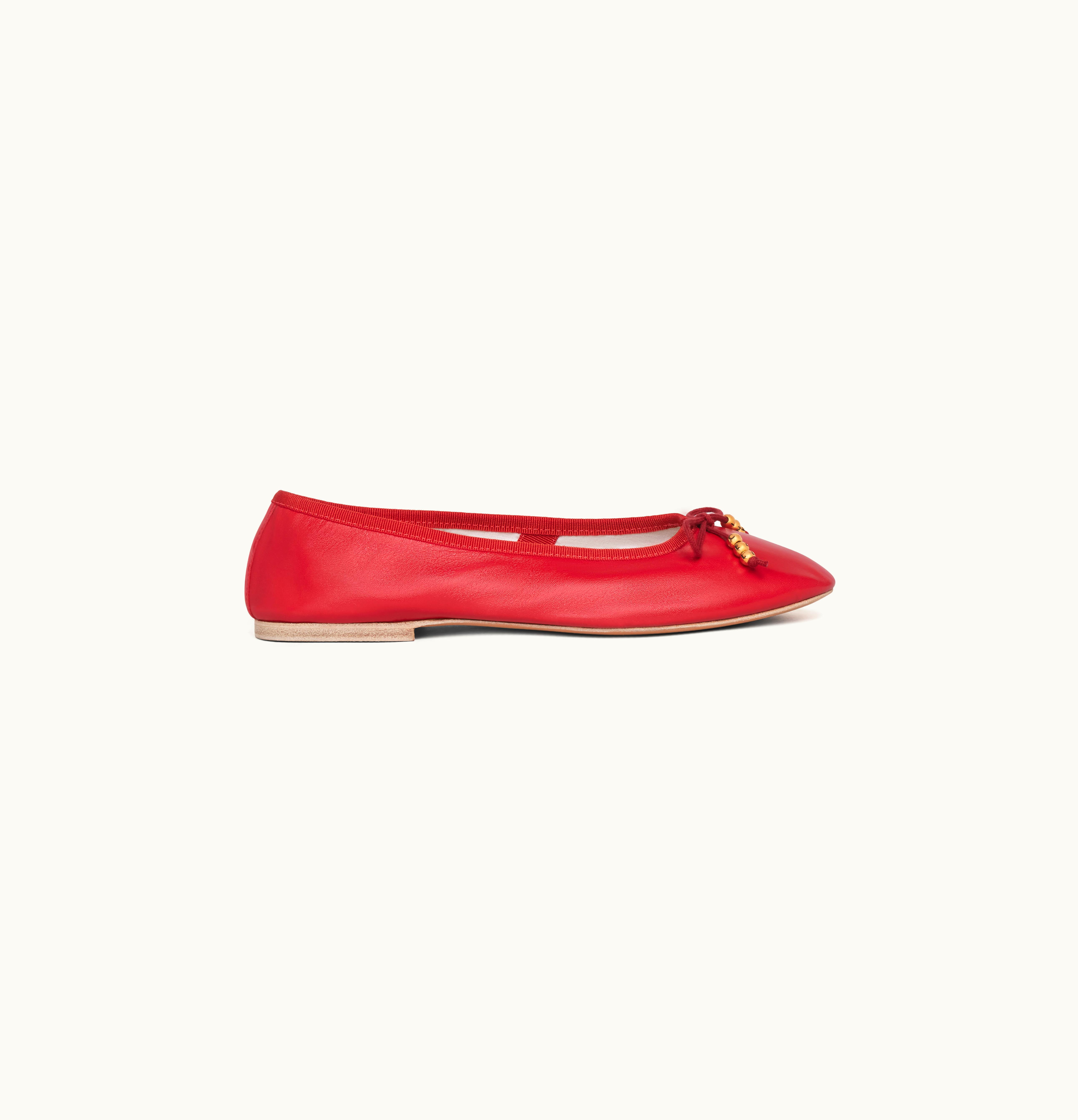 Celine Celine Les Ballerines Celine Ballerina With Celine Pearls In Lambskin Red