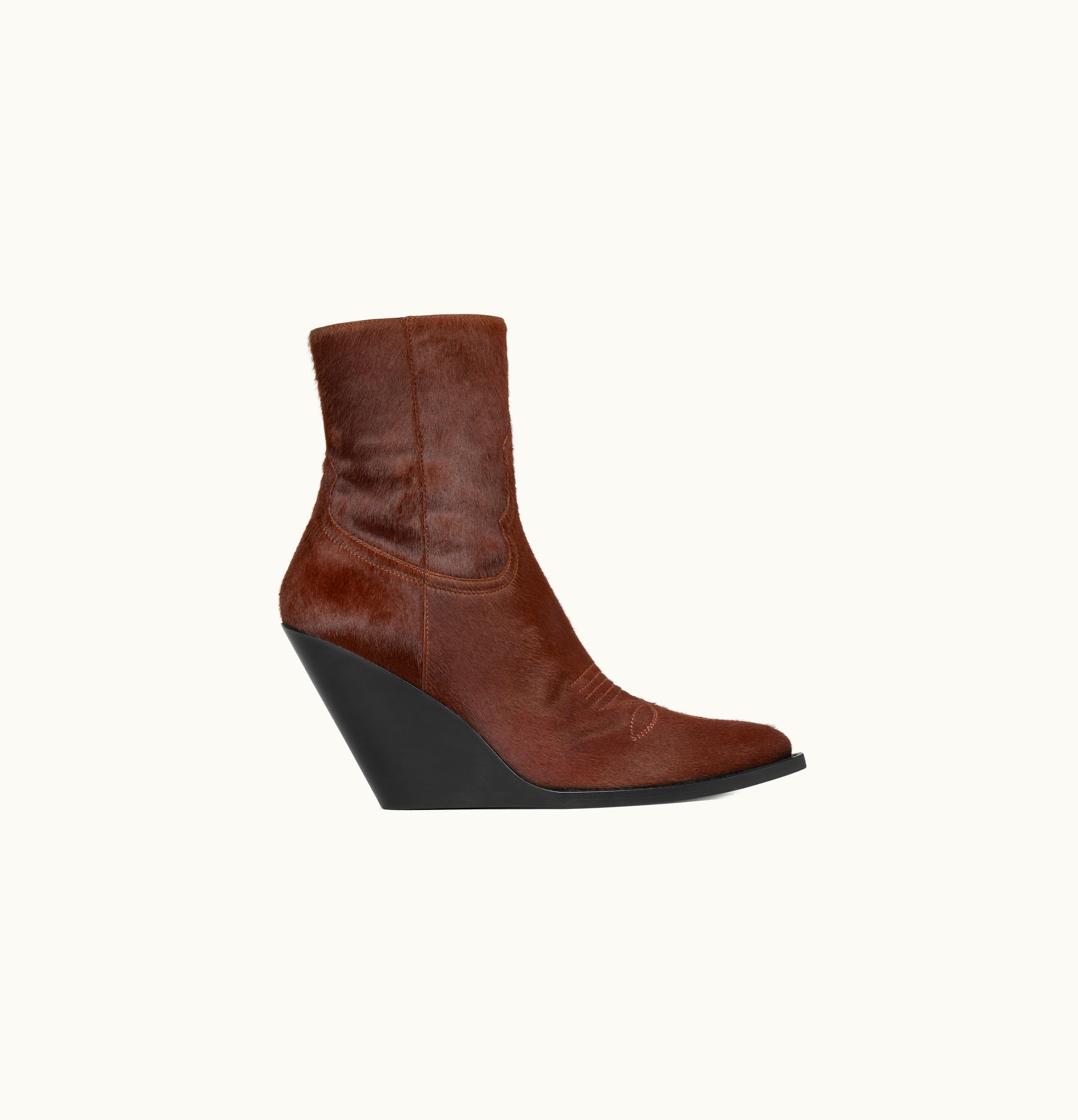 Celine Celine Moon Zipped Boot In Hairy Calfskin Dark Brown