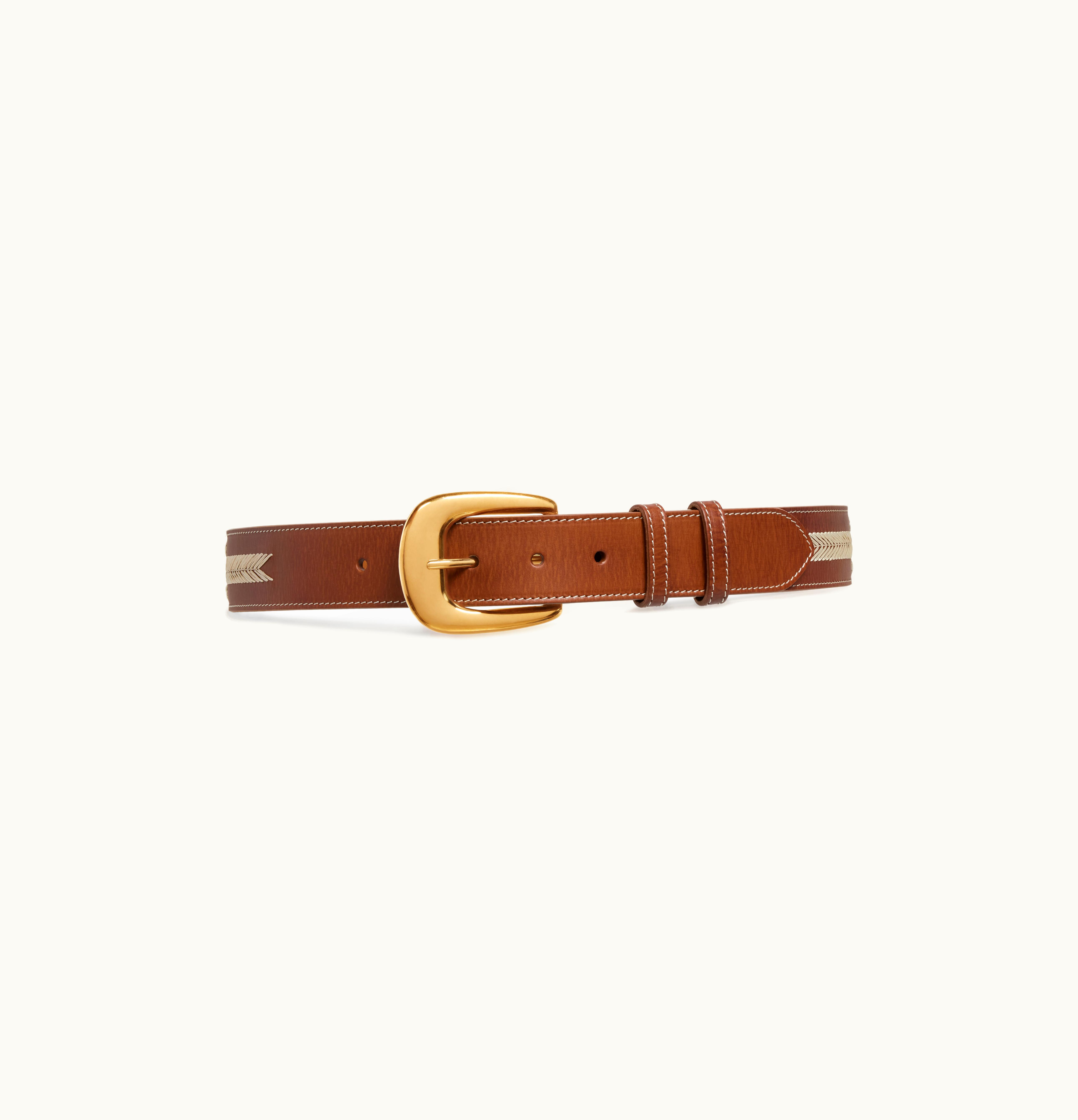 Celine Celine Large Western Belt In Vintage Calfskin With Triomphe Embroidery Camel