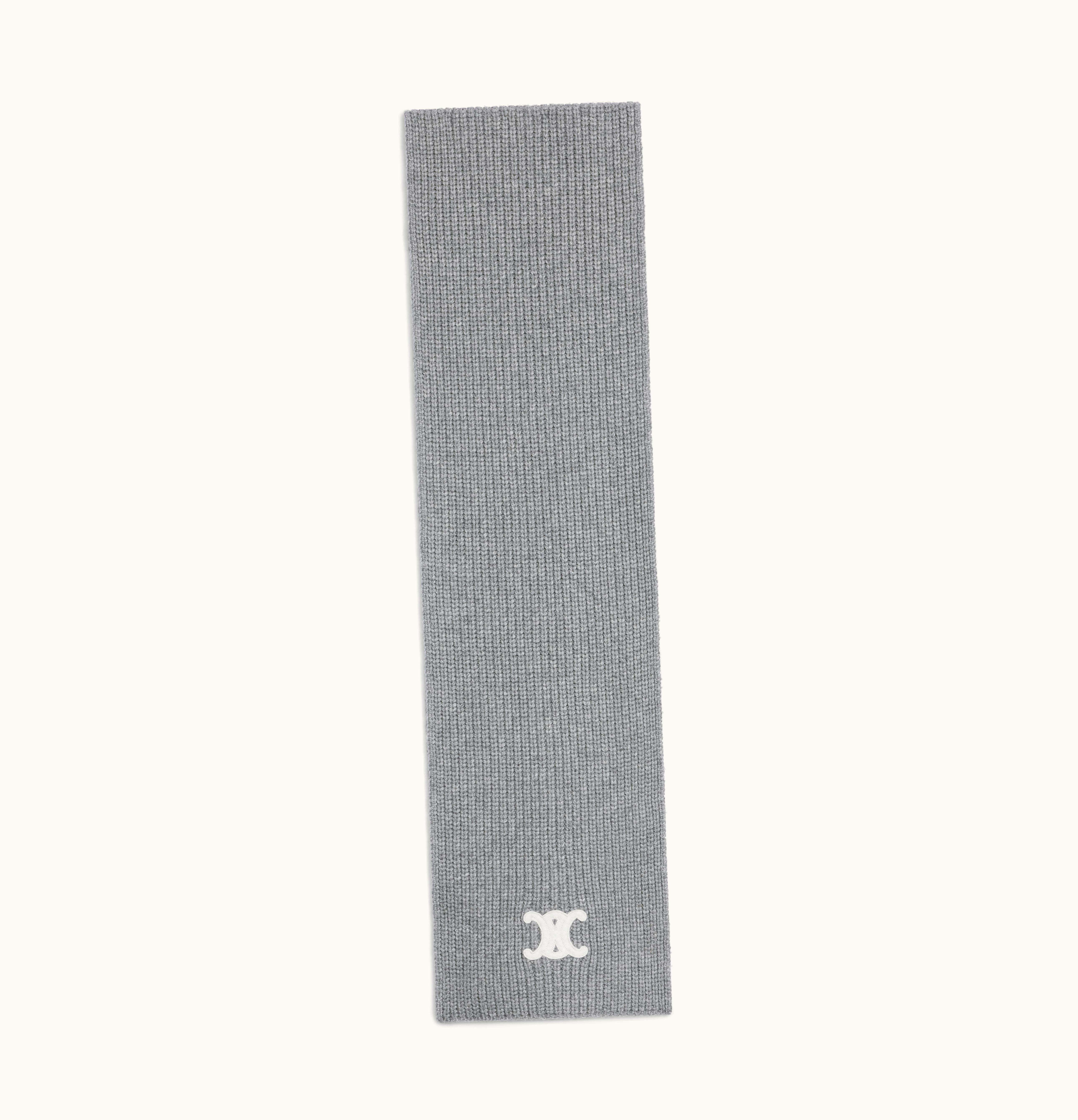 Celine Celine Triomphe Scarf In Ribbed Cashmere Wool Medium Grey