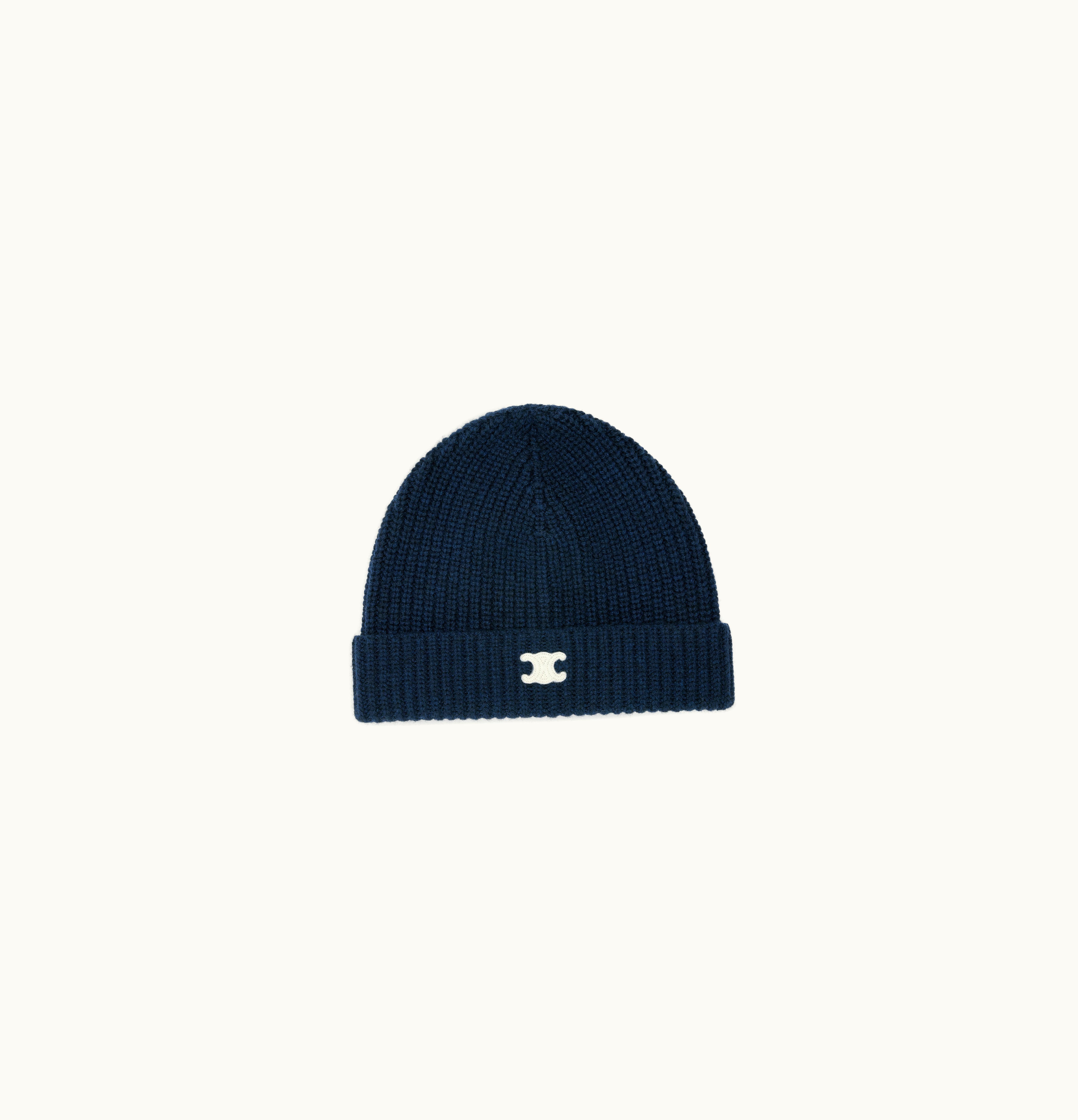 Celine Celine Triomphe Embroidered Beanie In Heritage Cashmere Navy