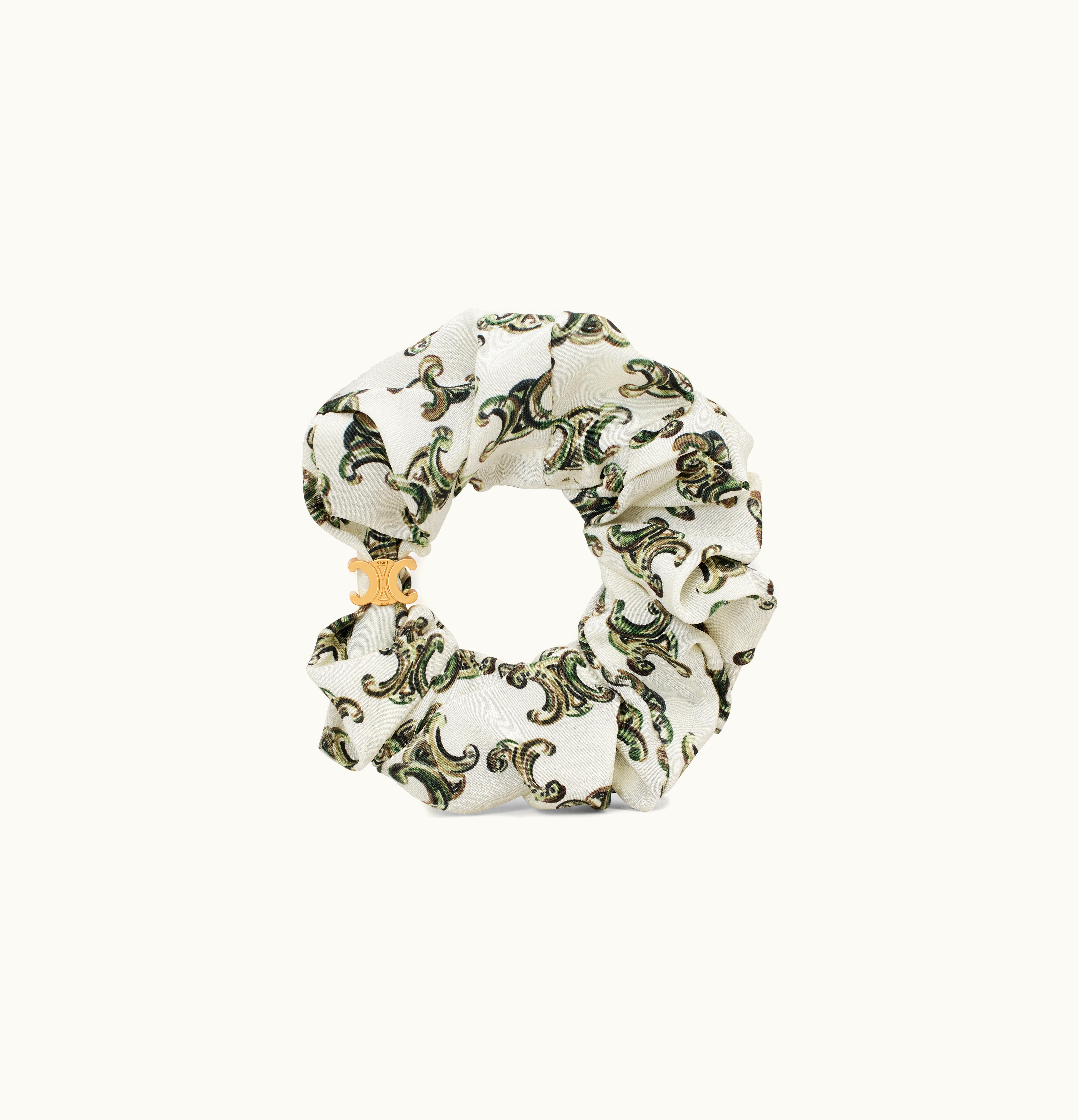 Celine Celine Scrunchy Celine Triomphe Camo Bracelet In Brass With Gold Finish And White Silk Gold / Craie