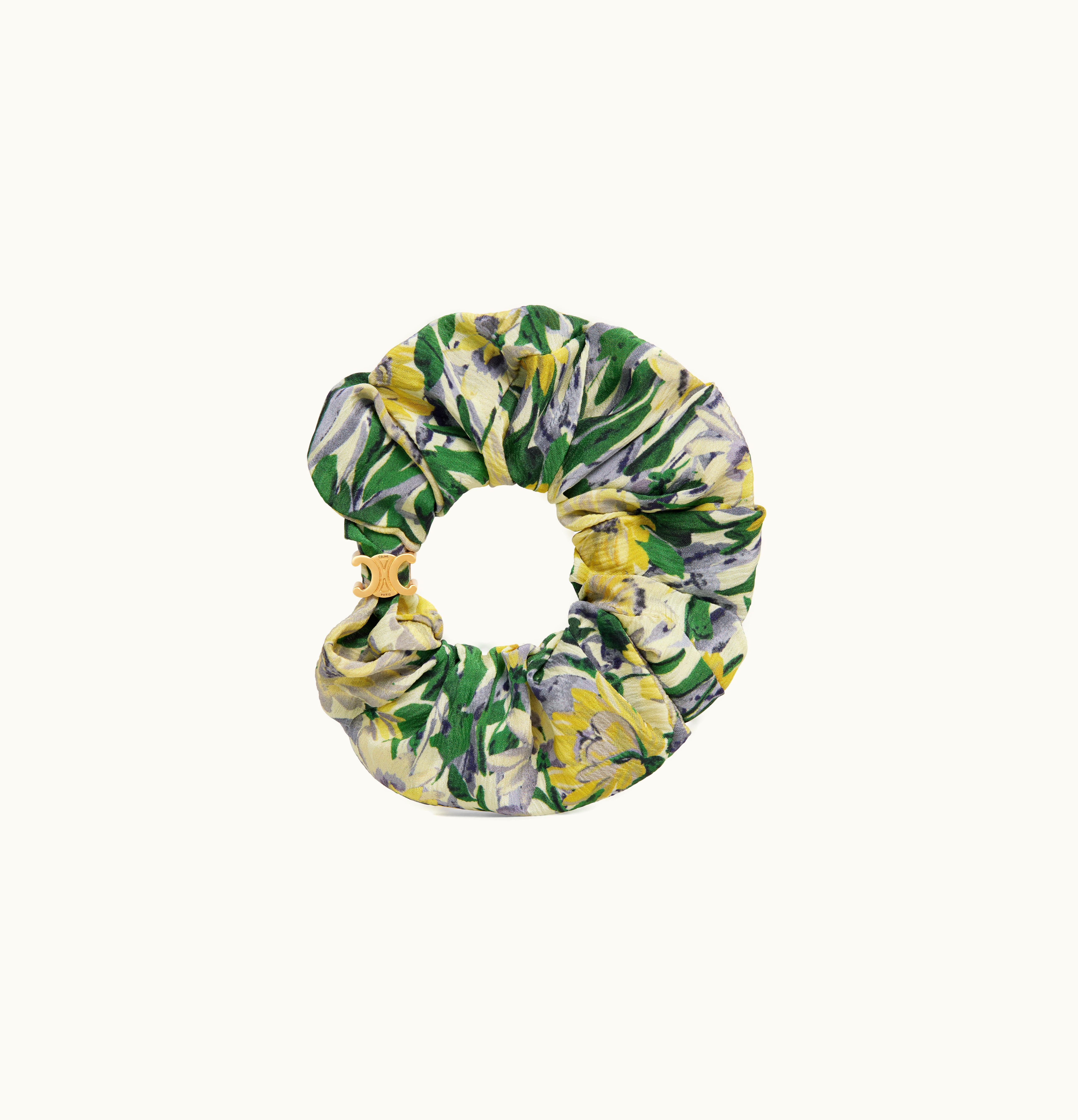 Celine Celine Scrunchy Celine Flowers Bracelet In Brass With Gold Finish And White Silk Gold & White