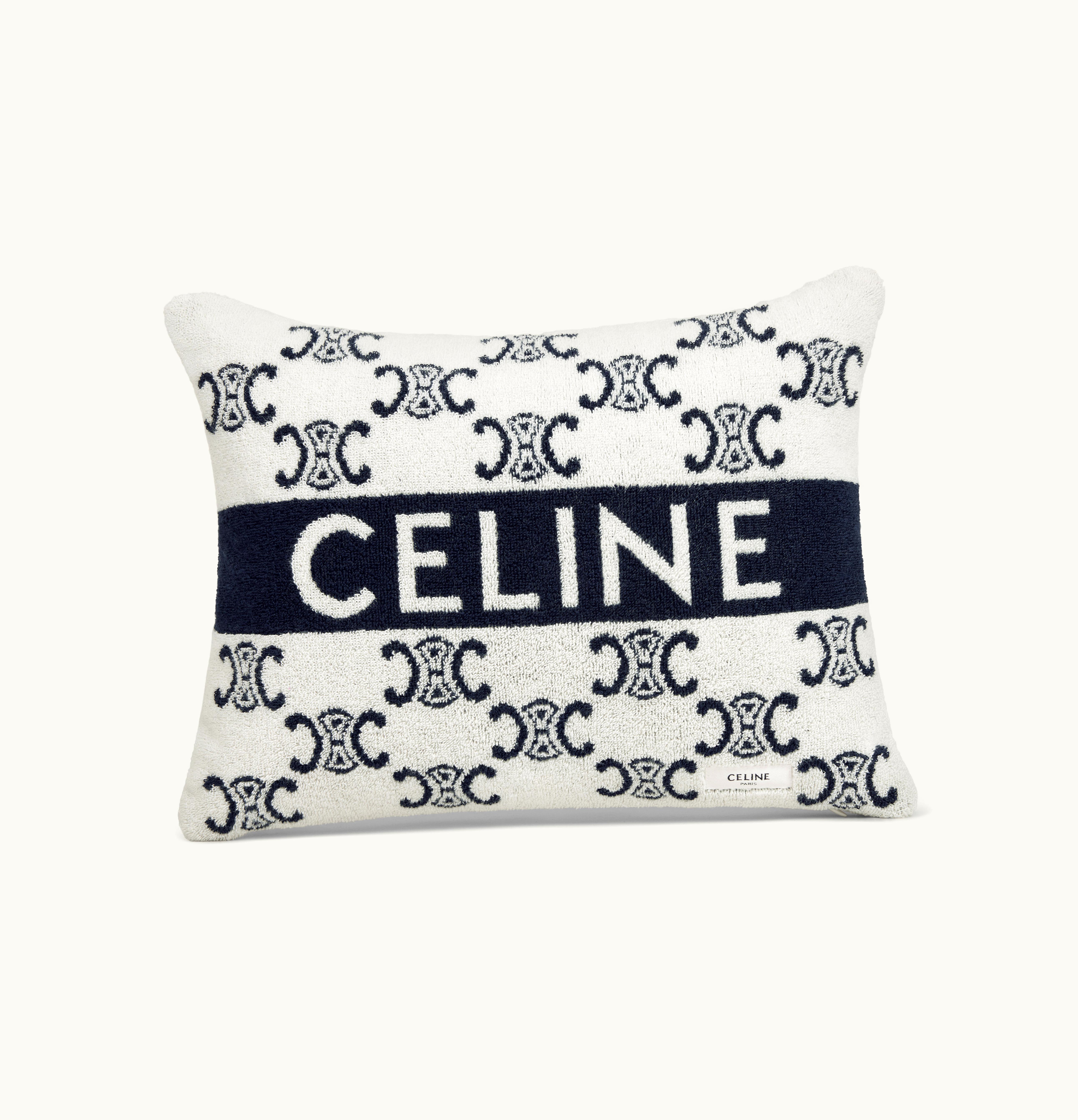 Celine Celine Beach Pillow In Monogrammed Terry Cotton Ivoire/Marine