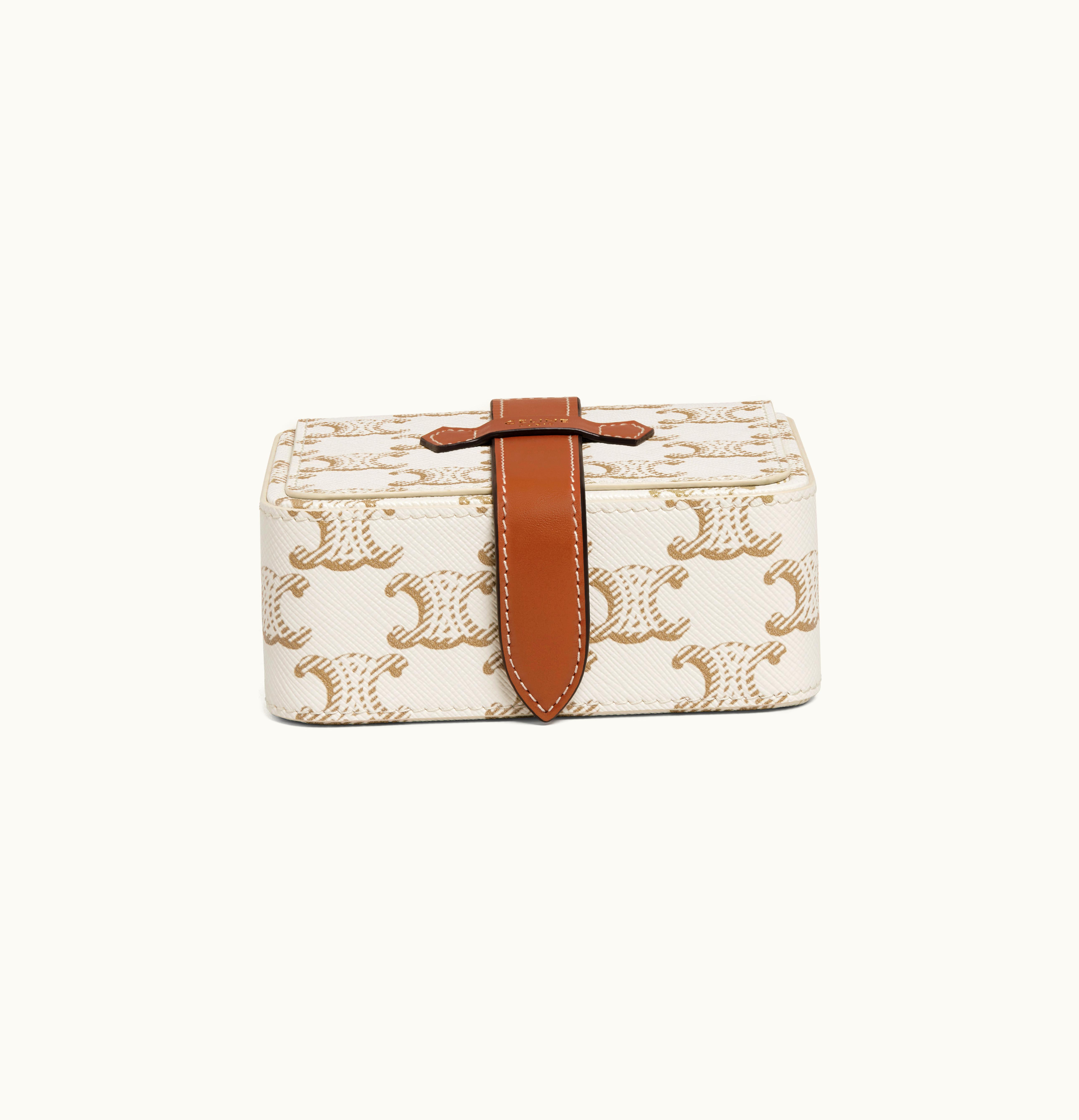 Celine Celine Small Jewels Case In Triomphe Canvas And Calfskin White