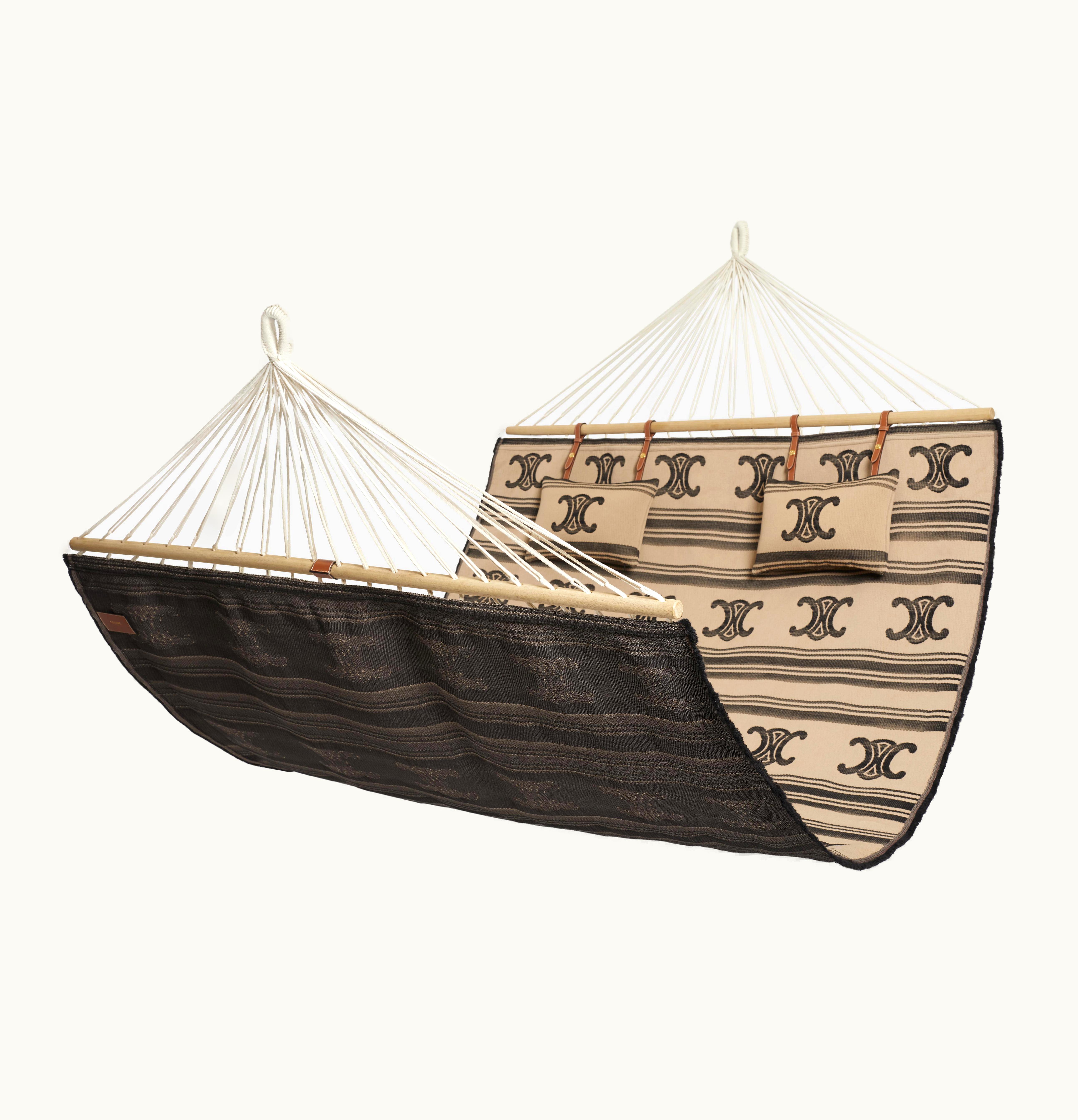 Celine Celine Hammock In Textile With Triomphe Pattern Beige / Black