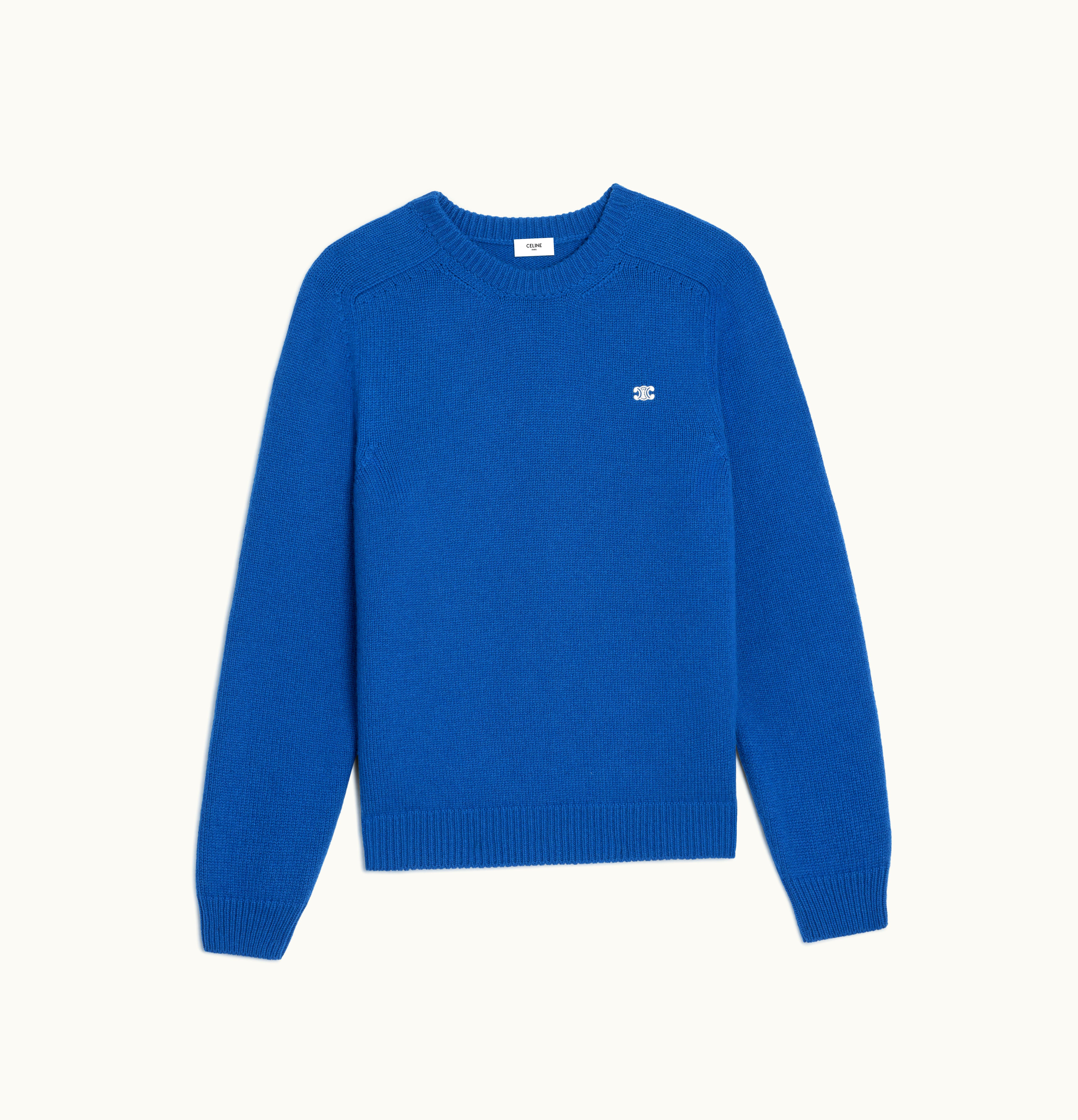 Celine Celine Triomphe Crew Neck Sweater In Cashmere Wool Royal Blue