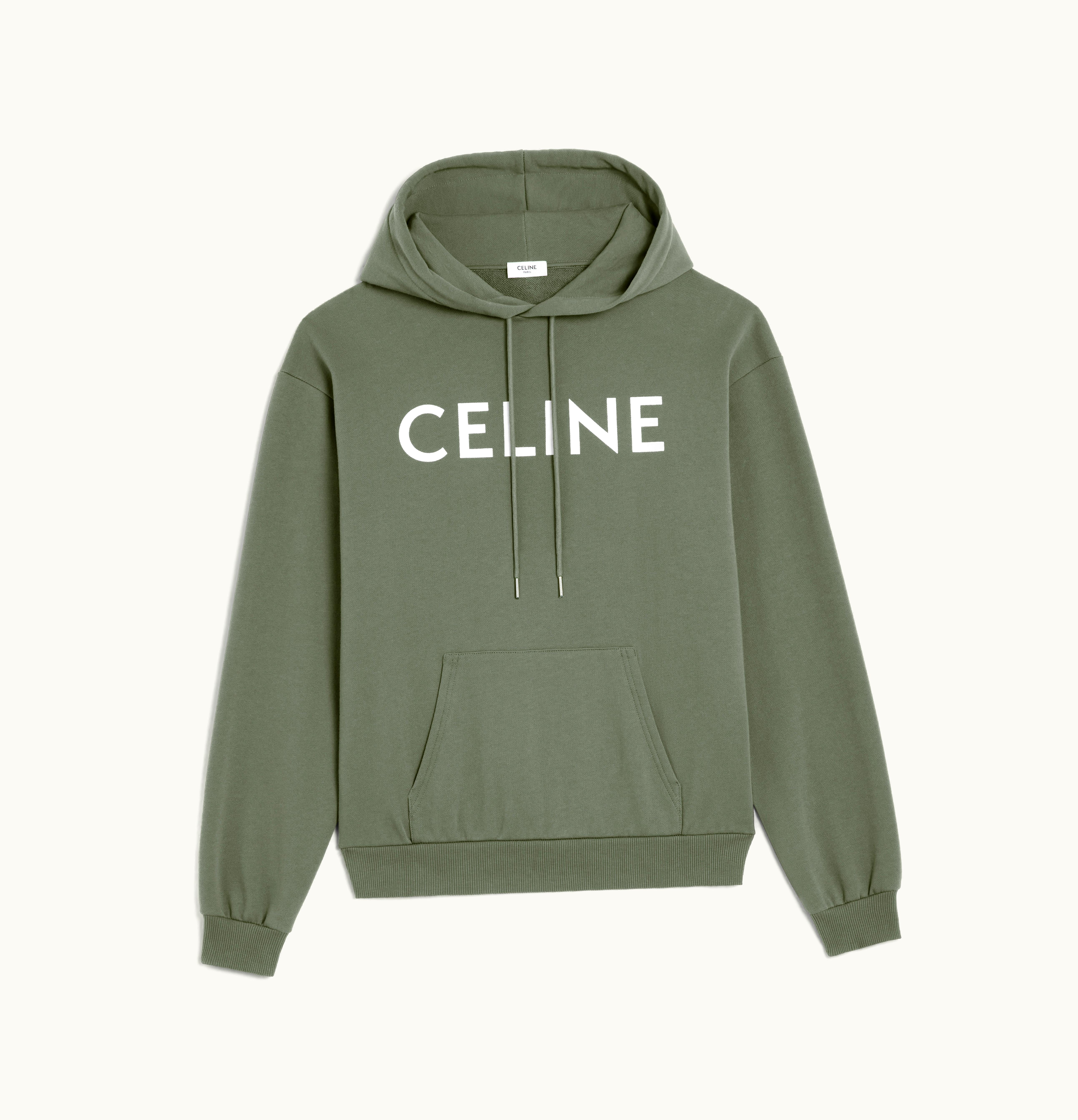 Celine Celine Loose Hoodie In Cotton Fleece Kaki / Off White