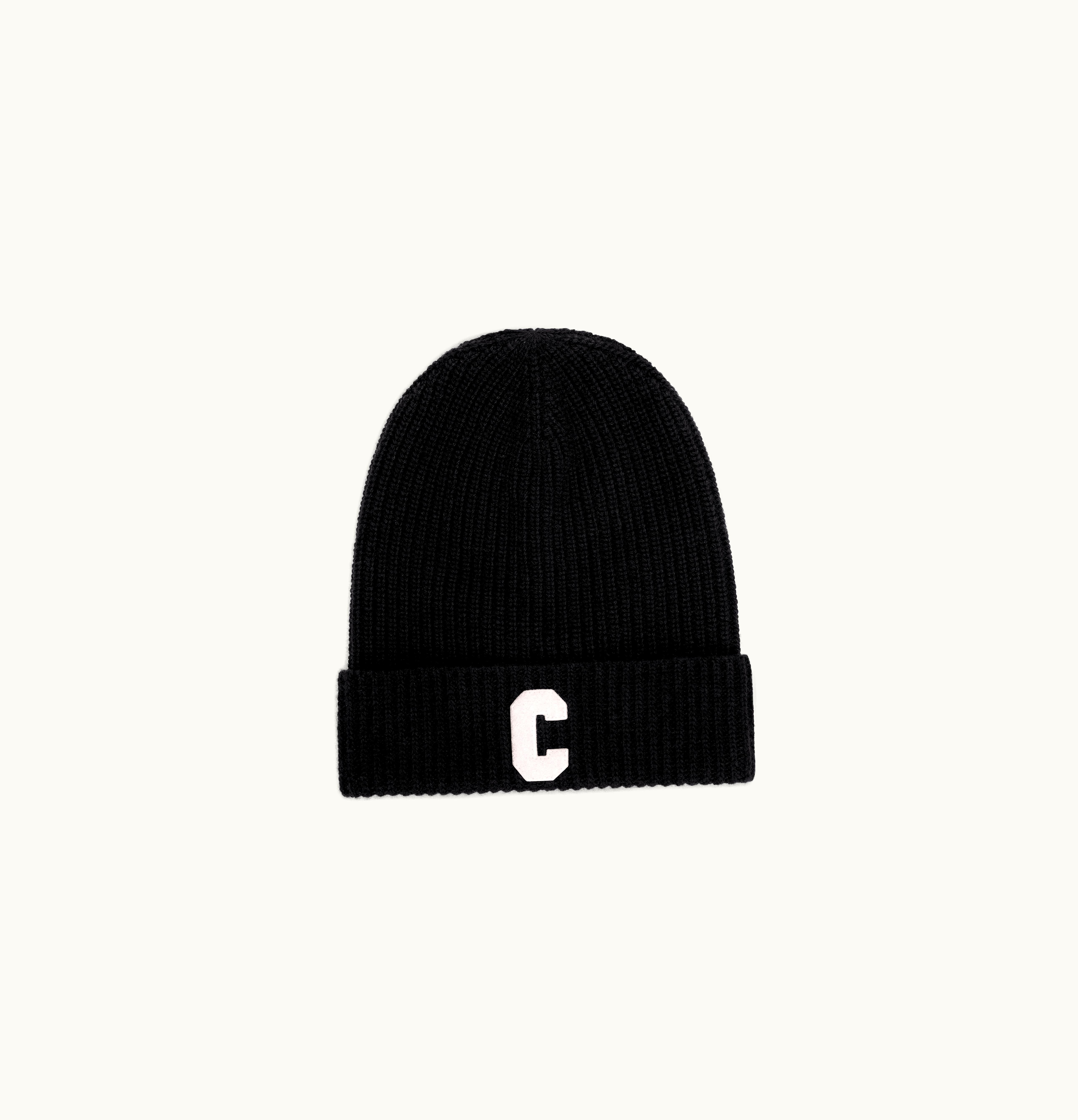 Celine Celine Initial Beanie In Ribbed Wool Black