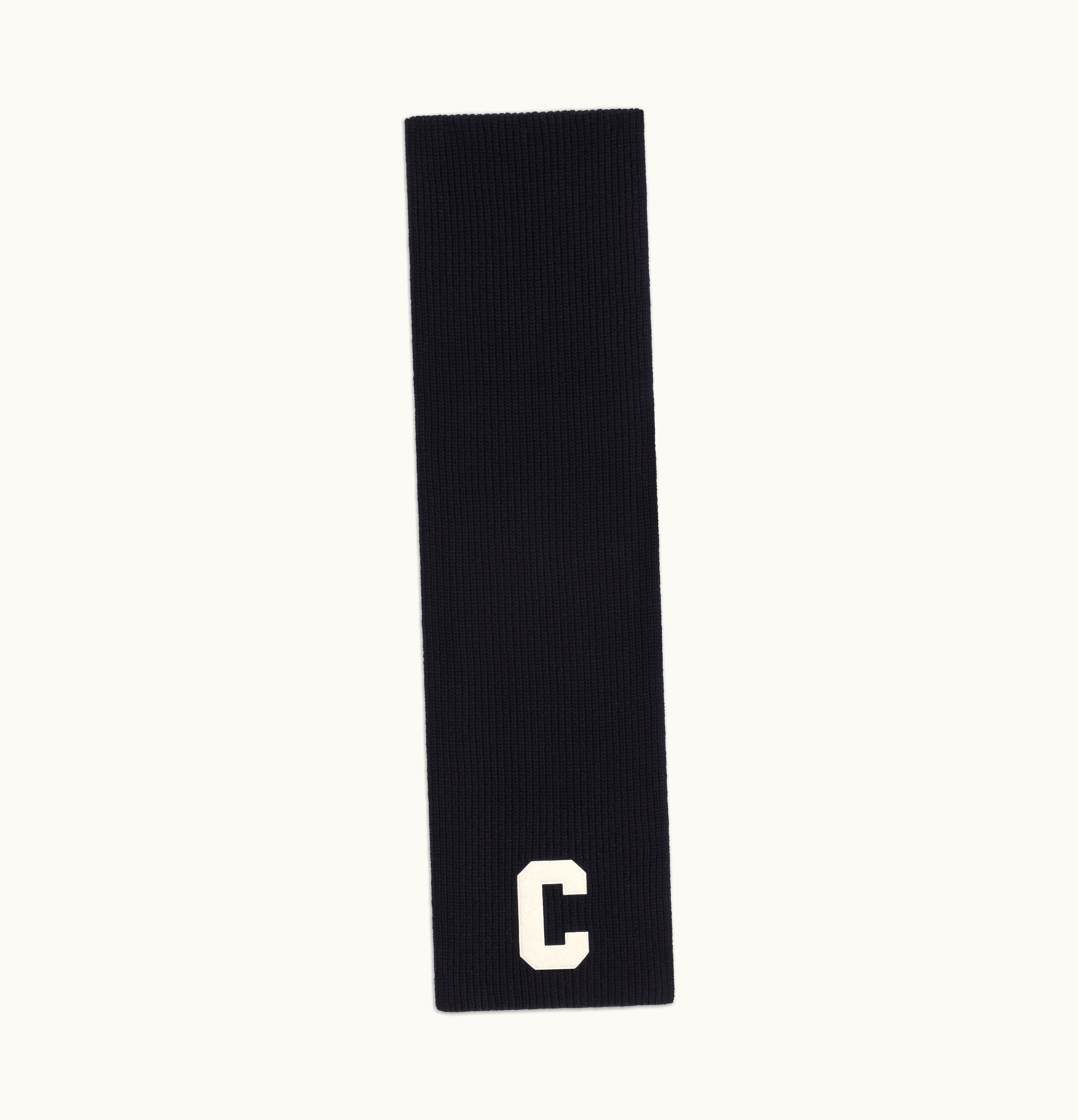 Celine Celine Initial Scarf In Ribbed Wool Black