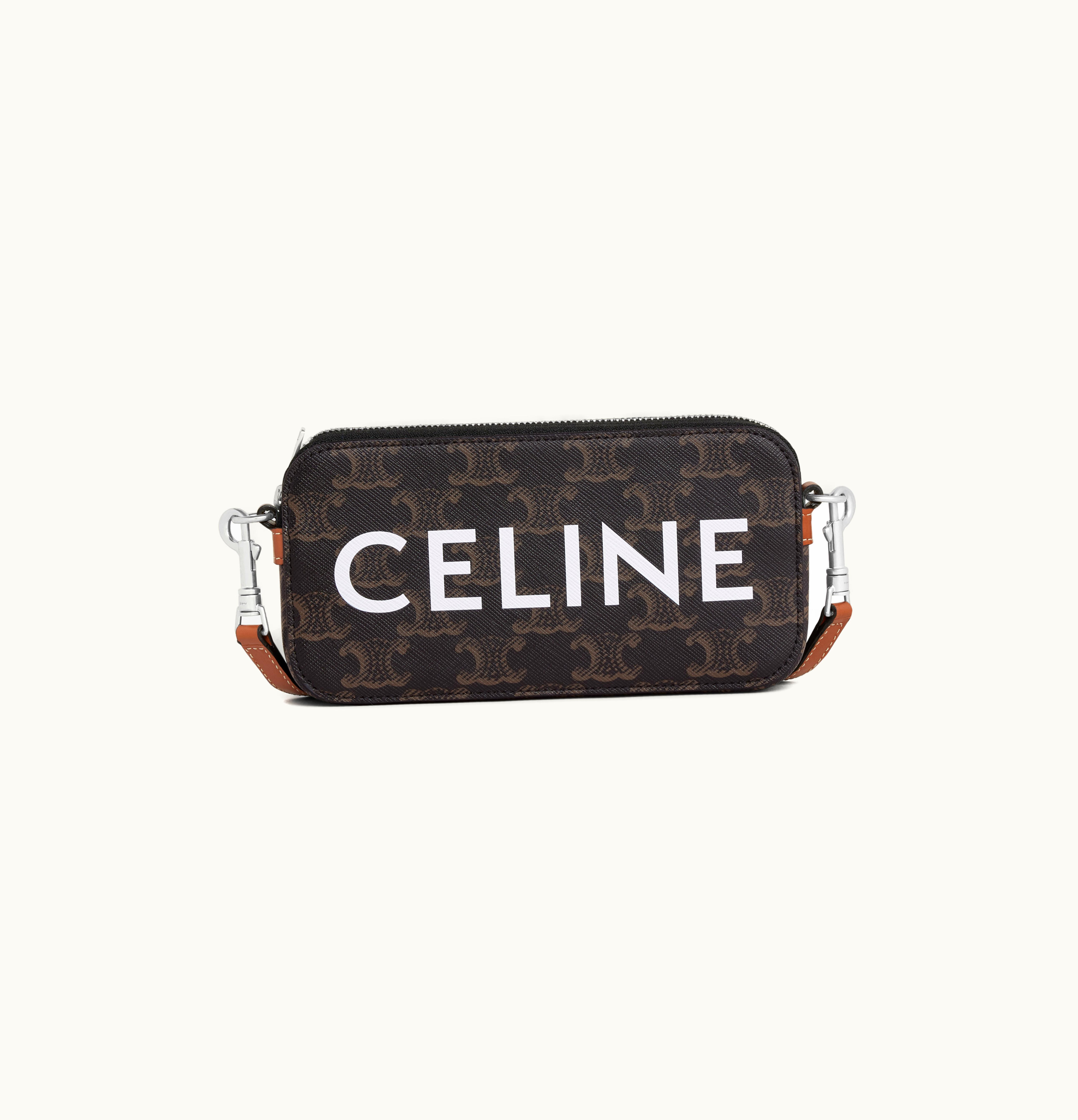 Celine Celine Horizontal Pouch In Triomphe Canvas With Celine Print Tan