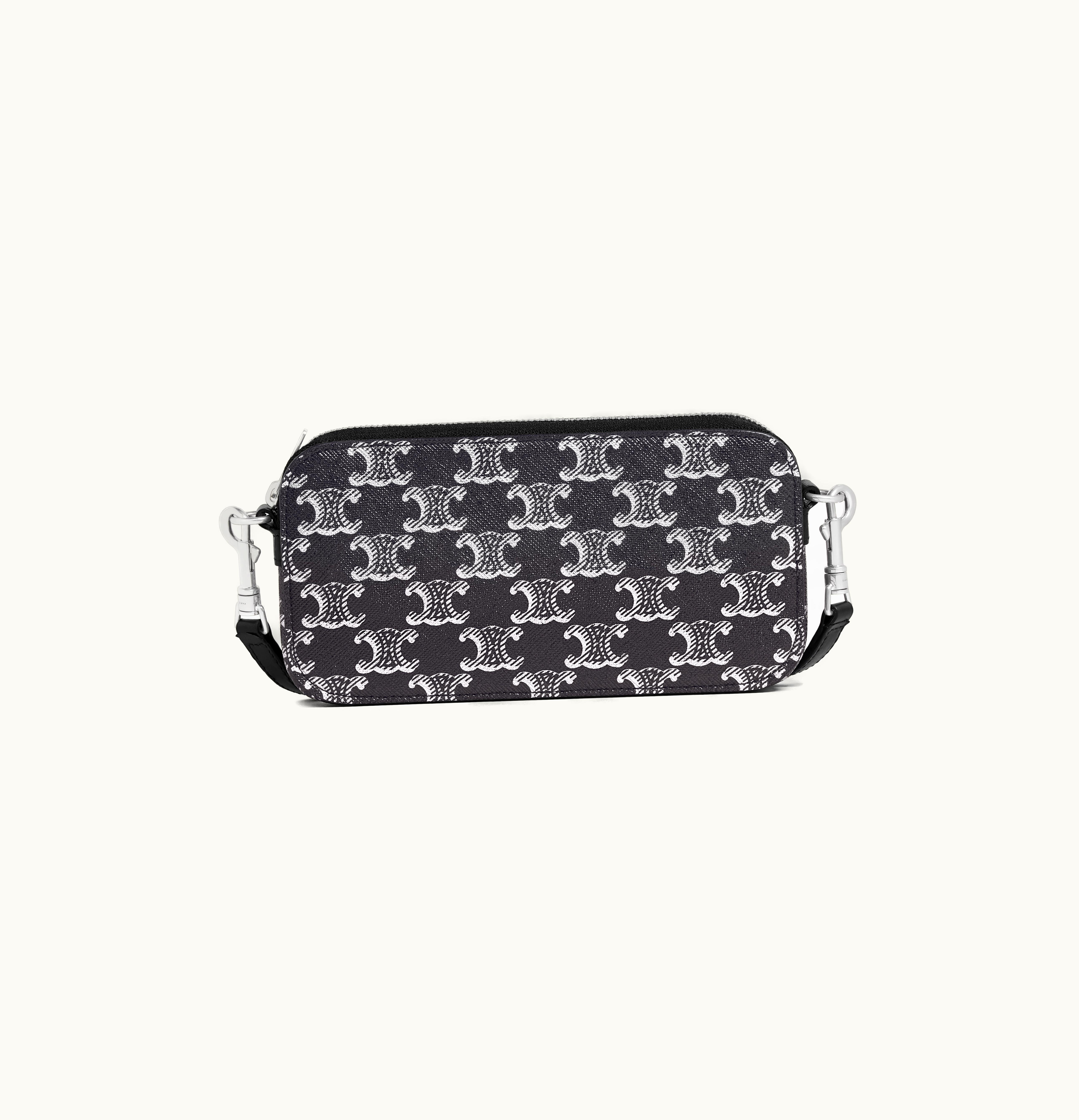 Celine Celine Horizontal Pouch In Triomphe Canvas And Calfskin Silver / Black
