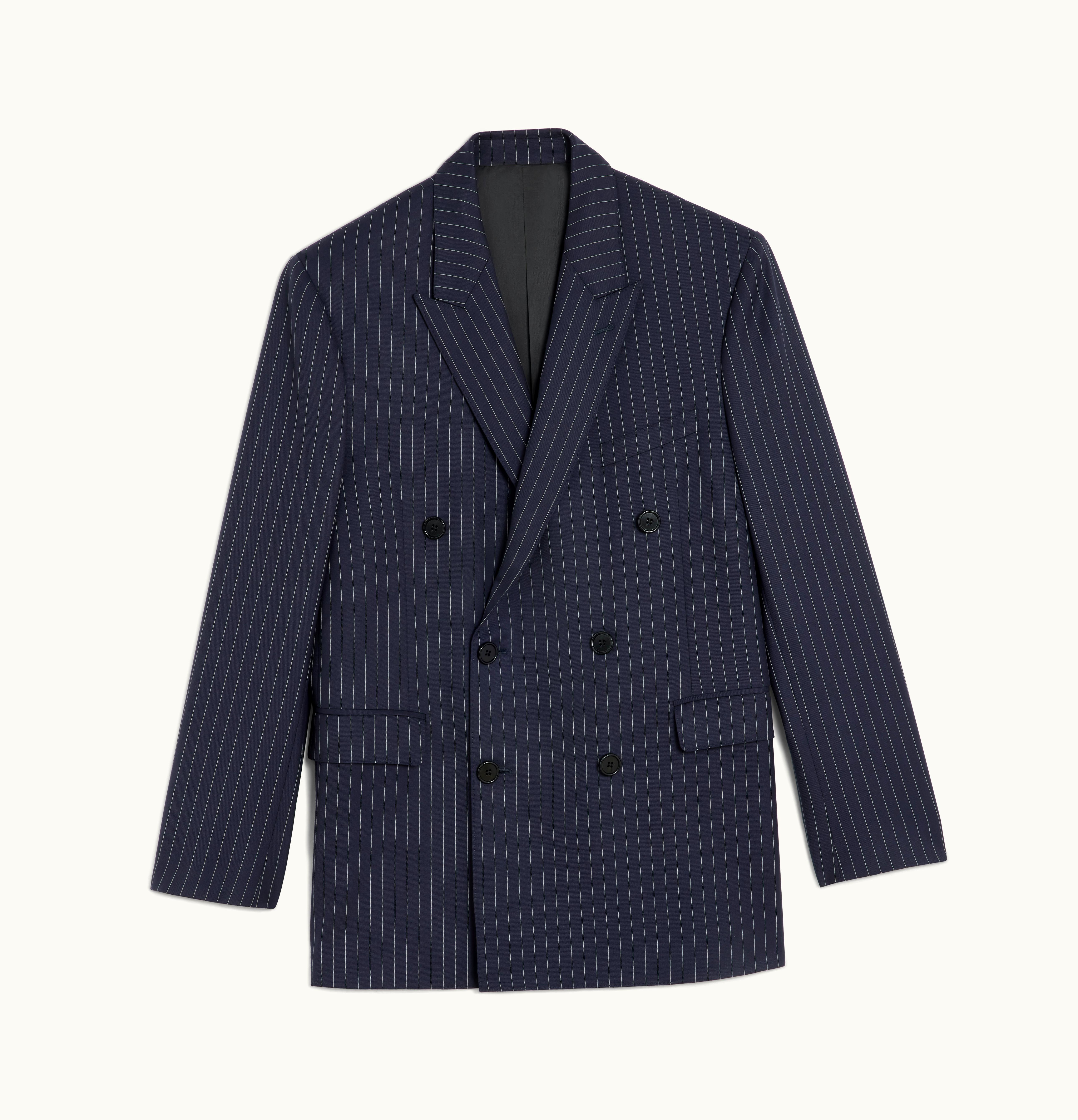 Celine Celine Boxy Jacket In Striped Cashmere Wool Marine/Craie