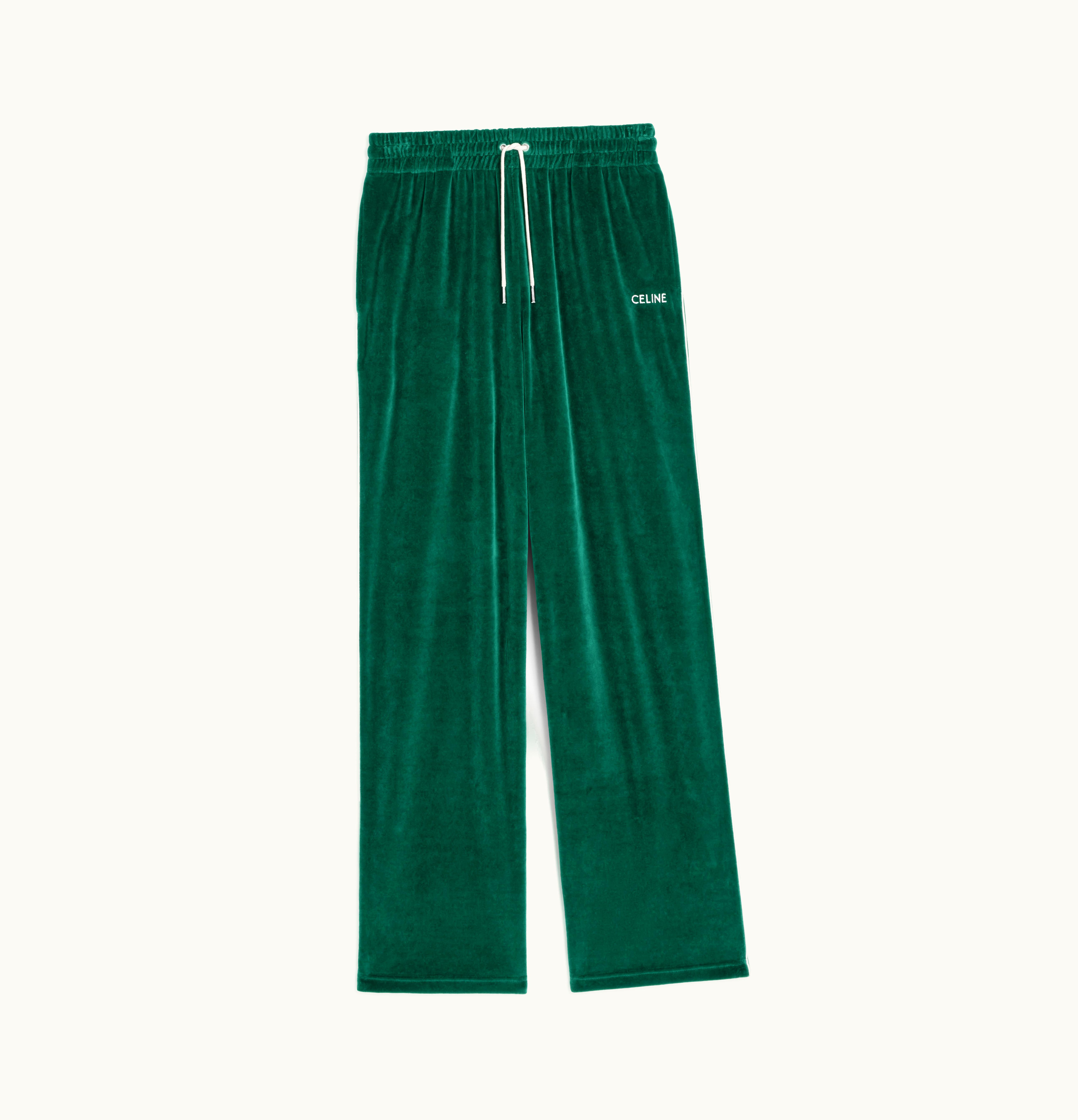 Celine Celine Track Pants In Velvet Jersey Vert Bouteille / Off White