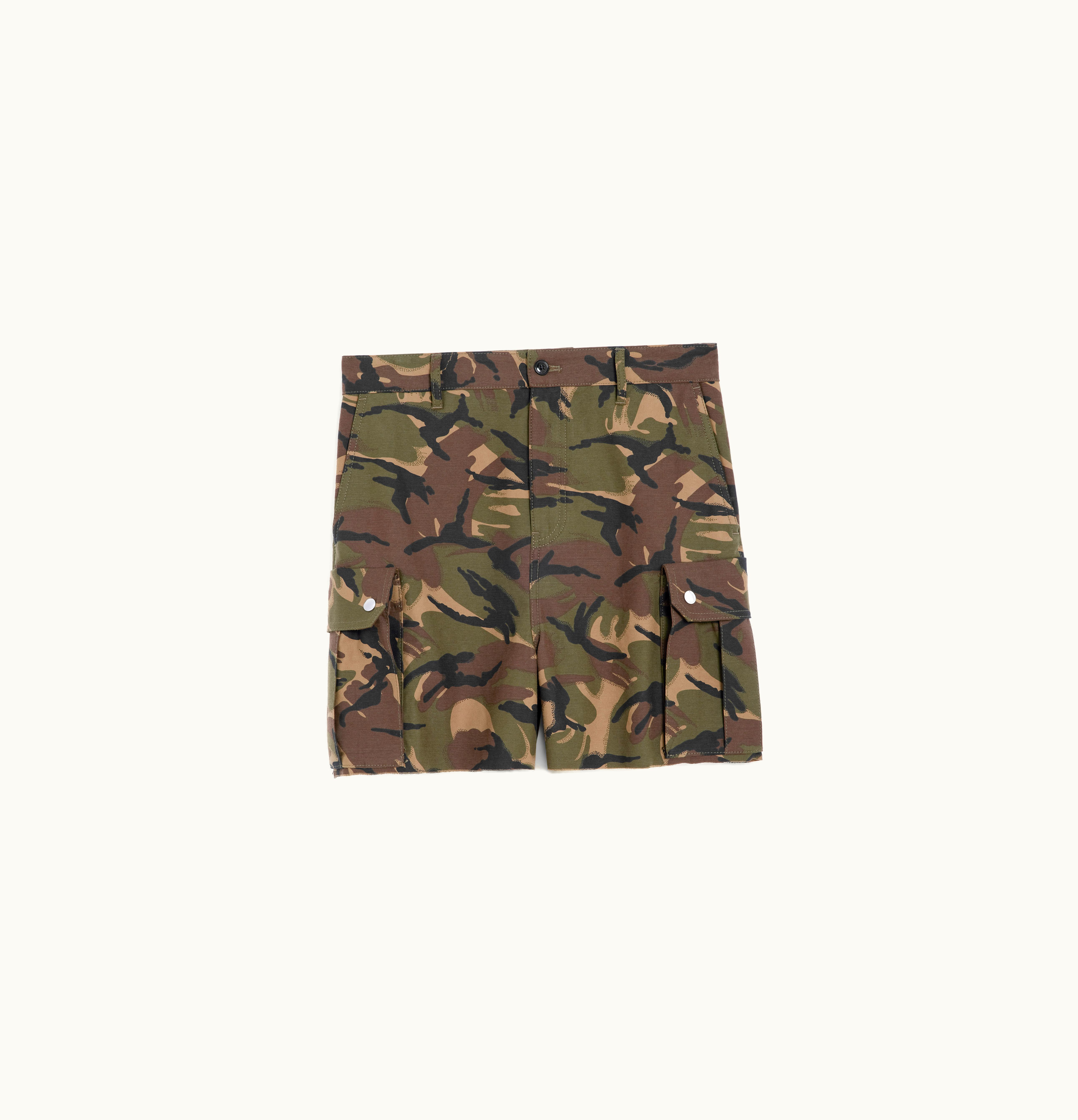 Celine Celine Cargo Shorts In Camouflage Cotton Beige/Khaki/Black
