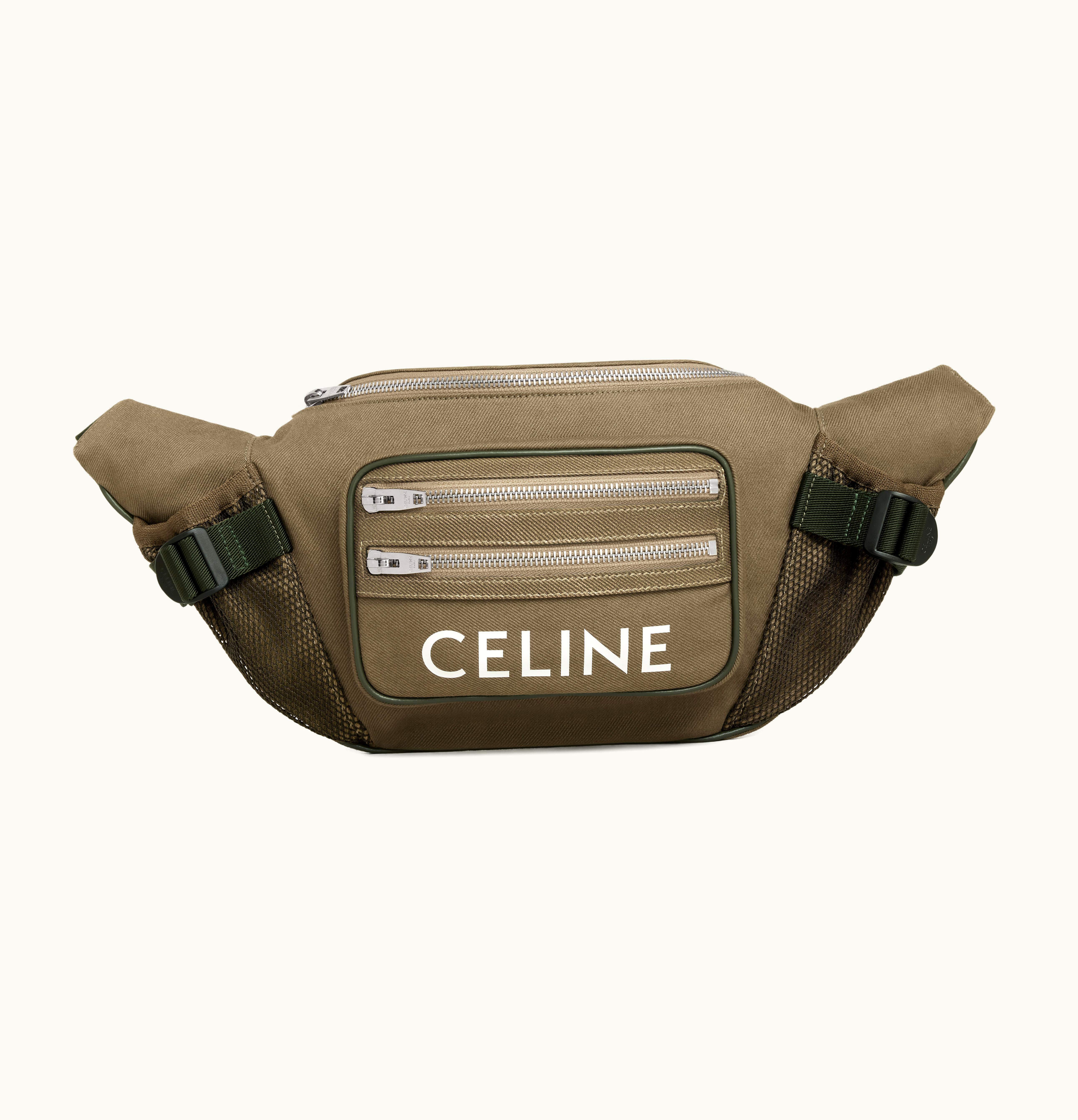 Celine Celine Large Zipped Belt Bag Trekking In Cotton Gabardine With Celine Print Khaki