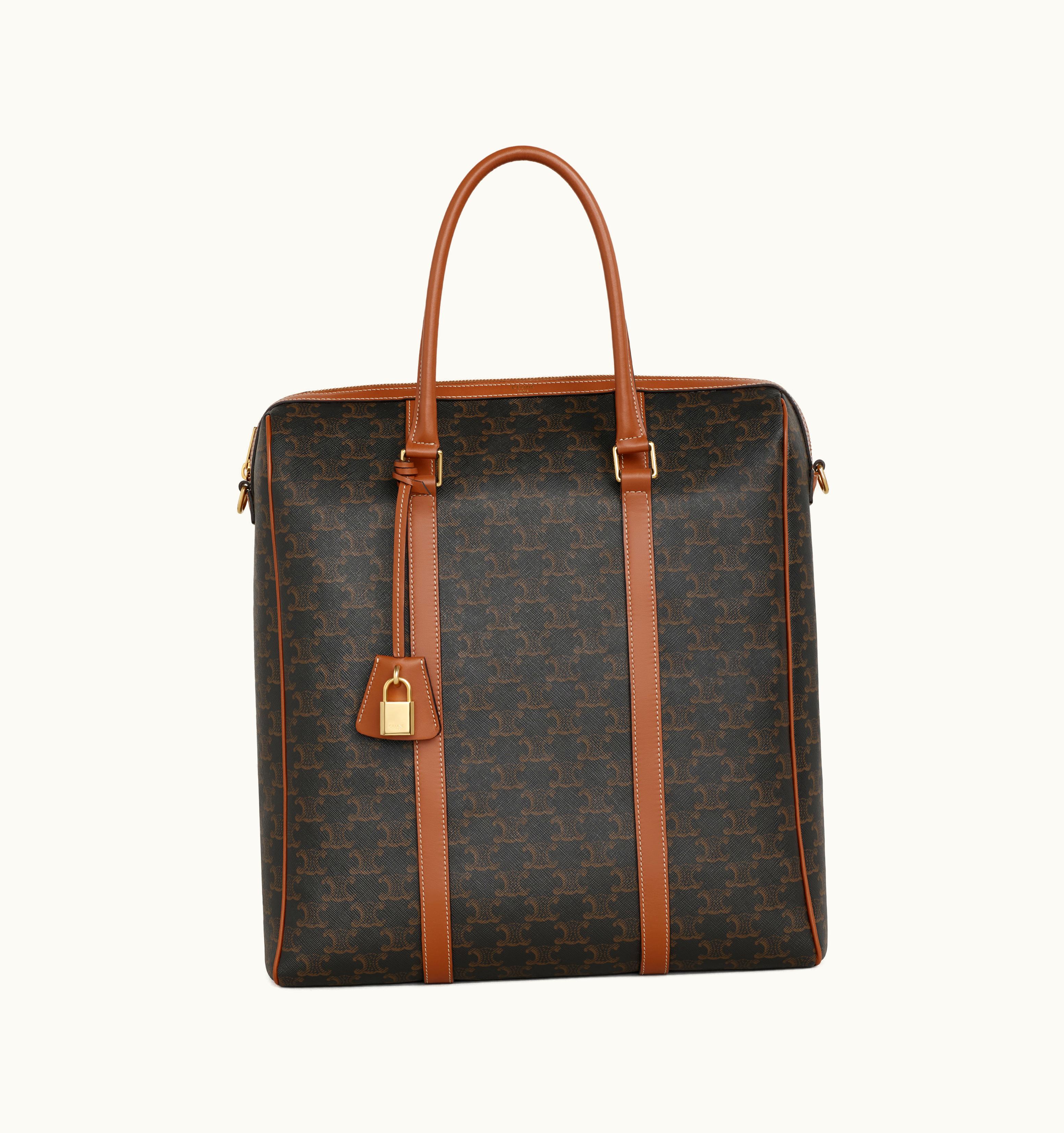 Celine Celine Vertical Boston Bag In Triomphe Canvas And Calfskin Tan